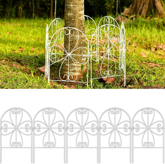 ShopLaLa Garden Fence Animal Barrier (20 Panels) 12in(L) x 24in(H) Rustproof Decorative Metal Wire Fencing Flower Edging for Landscape Patio Yard Outdoor Decor No Dig, White Fences for Dogs D-C24