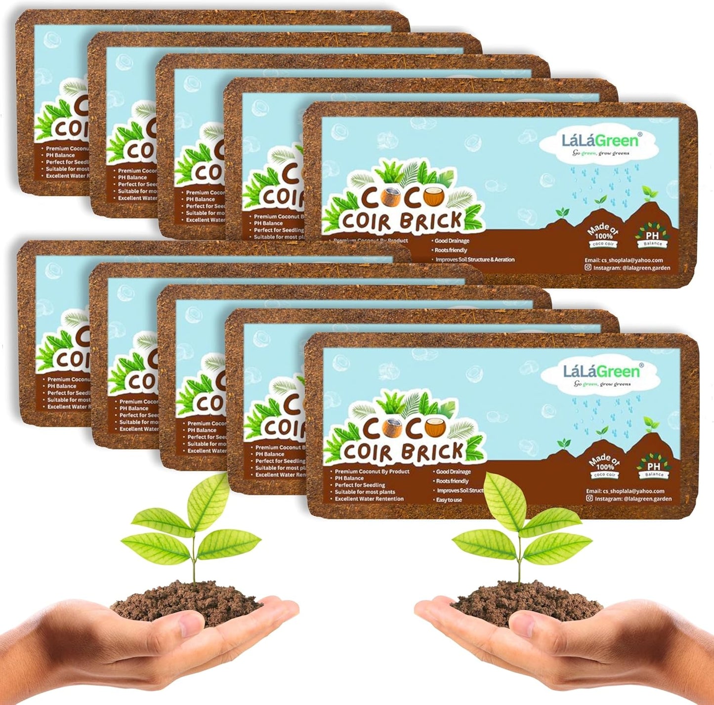 LaLaGreen Indoor Planting Soil (10 Pack, 500g) Organic Shredded Coconut Husk Fiber Brick Orchid Peat Moss for Plants, Fertilizer for Outdoor Plant Seed Starter Coco Coir for Herb Flower Home Gardening