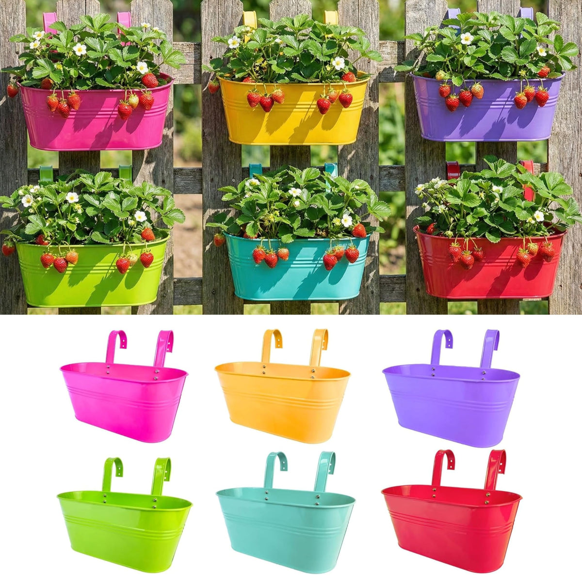 LaLaGreen Colorful Oval Metal Railing Planter Boxes