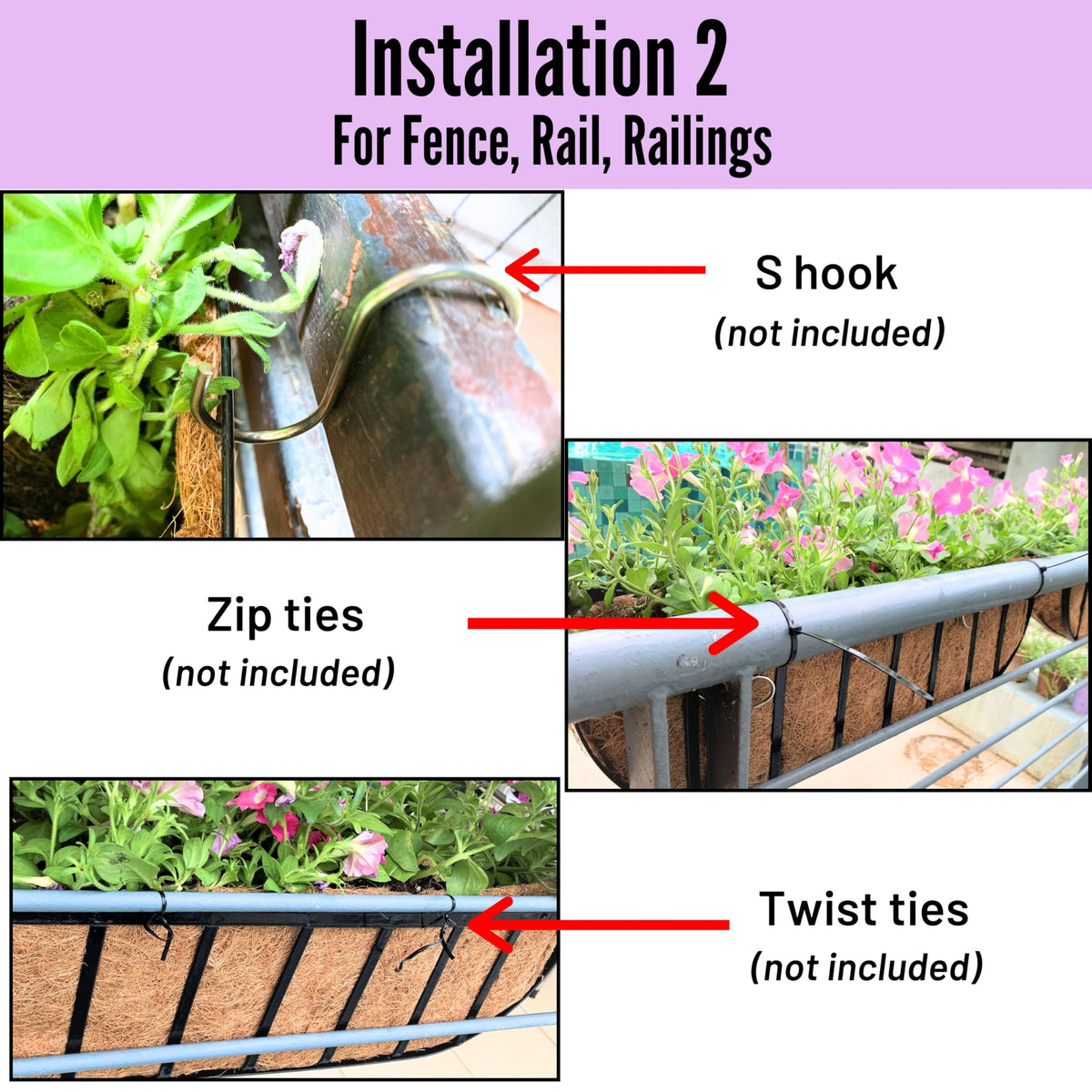 LaLaGreen Metal Wall Planter (30 in, 2 Pack) Black Window Box Holder