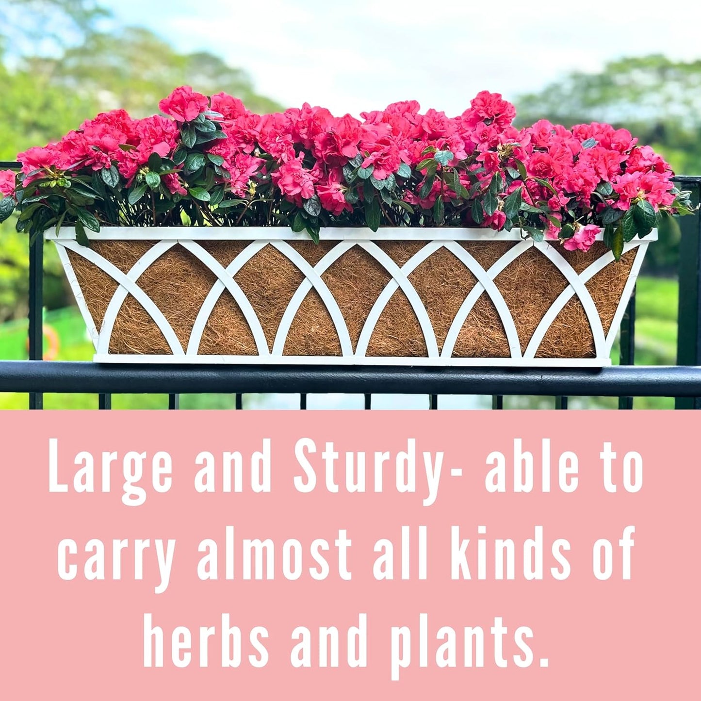 LaLaGreen Wall Planter (24 Inch, 2 Pack) White Metal Rectangular Hanging Flower Box Window Boxes Planters with Coco Liner Attach House Outdoor, Farmhouse Plant Holder Deck Railing Patio Balcony Fence