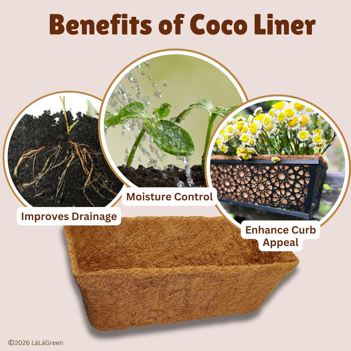 LaLaGreen Rectangular Coconut Coir Replacement Liners for Wall Planters