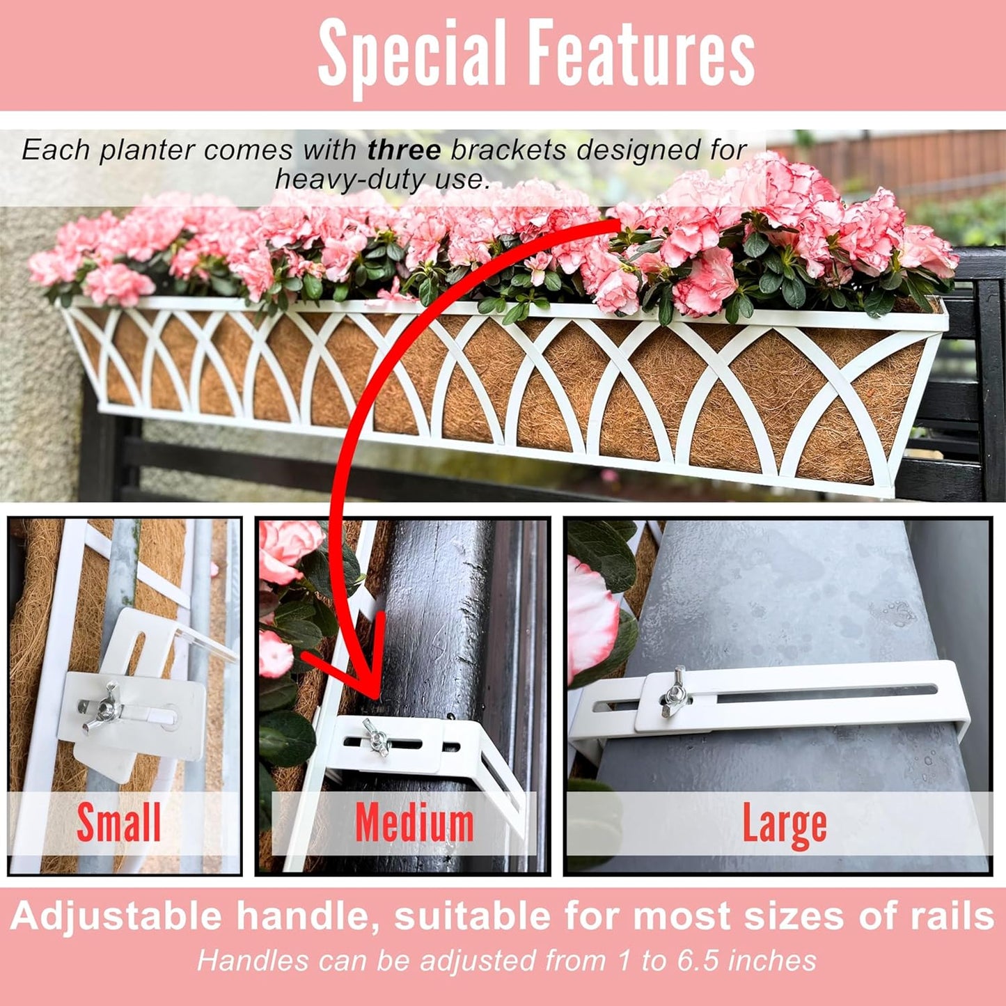 LaLaGreen Deck Railing Planter (2 Pack, 48") Extra Large Wall Mounted Hanging Planters with Coco Liner, White Metal Rectangular Window Box for Outdoor Plants Garden Fence Balcony Porch Patio Decor