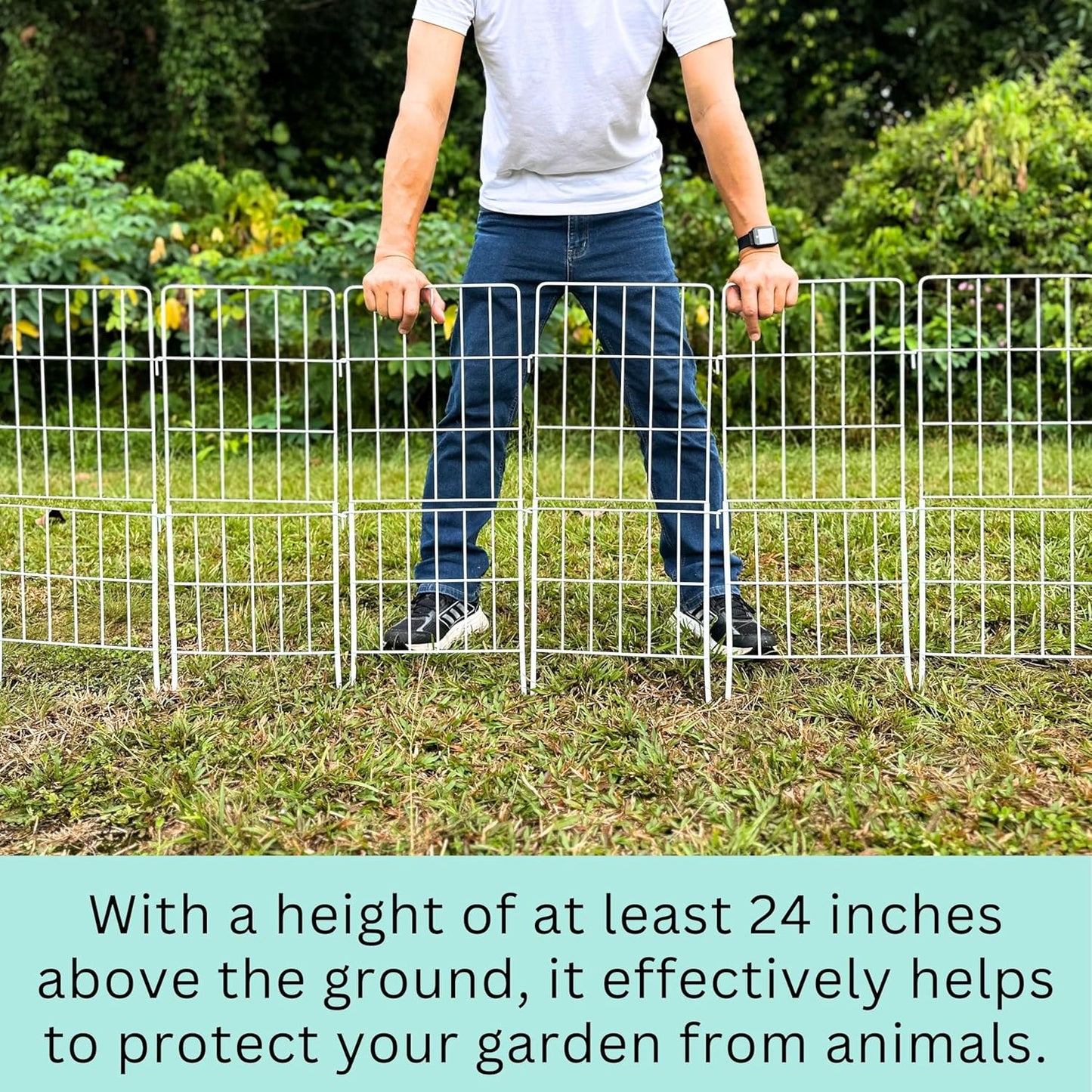 ShopLaLa Decorative Garden Fence Outdoor (10 Panels) 12.5in(L) x 31in(H) Animal Barrier Fencing Rustproof White Metal Wire Flower Edging for Landscape, Small Dog No Dig Fences Backyard Gate D-F30A