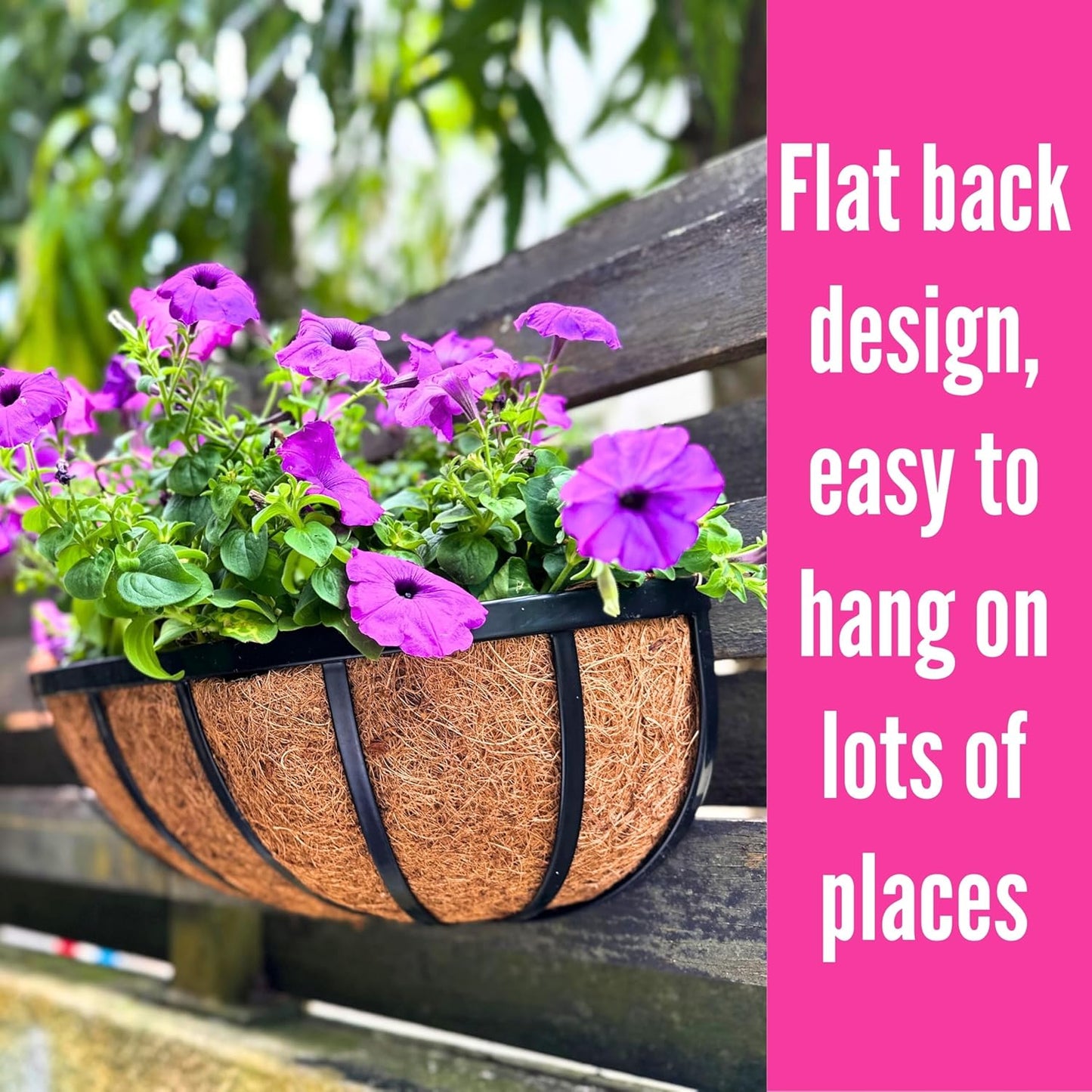 LaLaGreen Wall Planters for Outdoor Plant (16 Inch, 6 Pack) Deck Railing Planter Boxes for Outside Plants, Window Flower Box with Coco Liners Metal Horse Troughs Fence Balcony Garden Patio Porch Rail