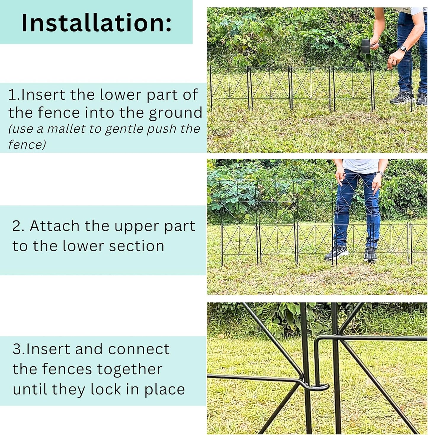 ShopLaLa Decorative Garden Fence (10 Panels) 12.5in(L) x 31in(H) Animal Barrier Fencing Rustproof Black Metal Wire Flower Edging for Landscape, Yard Gates Fences Tall Large No Dig Outdoor Decor D-F30B