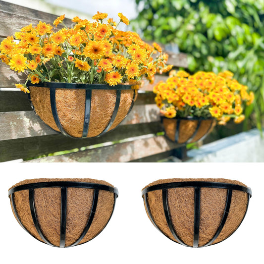 LaLaGreen Black Wall Planter (12 in, 2 Pack) Coco Liner Garden Flower Boxes