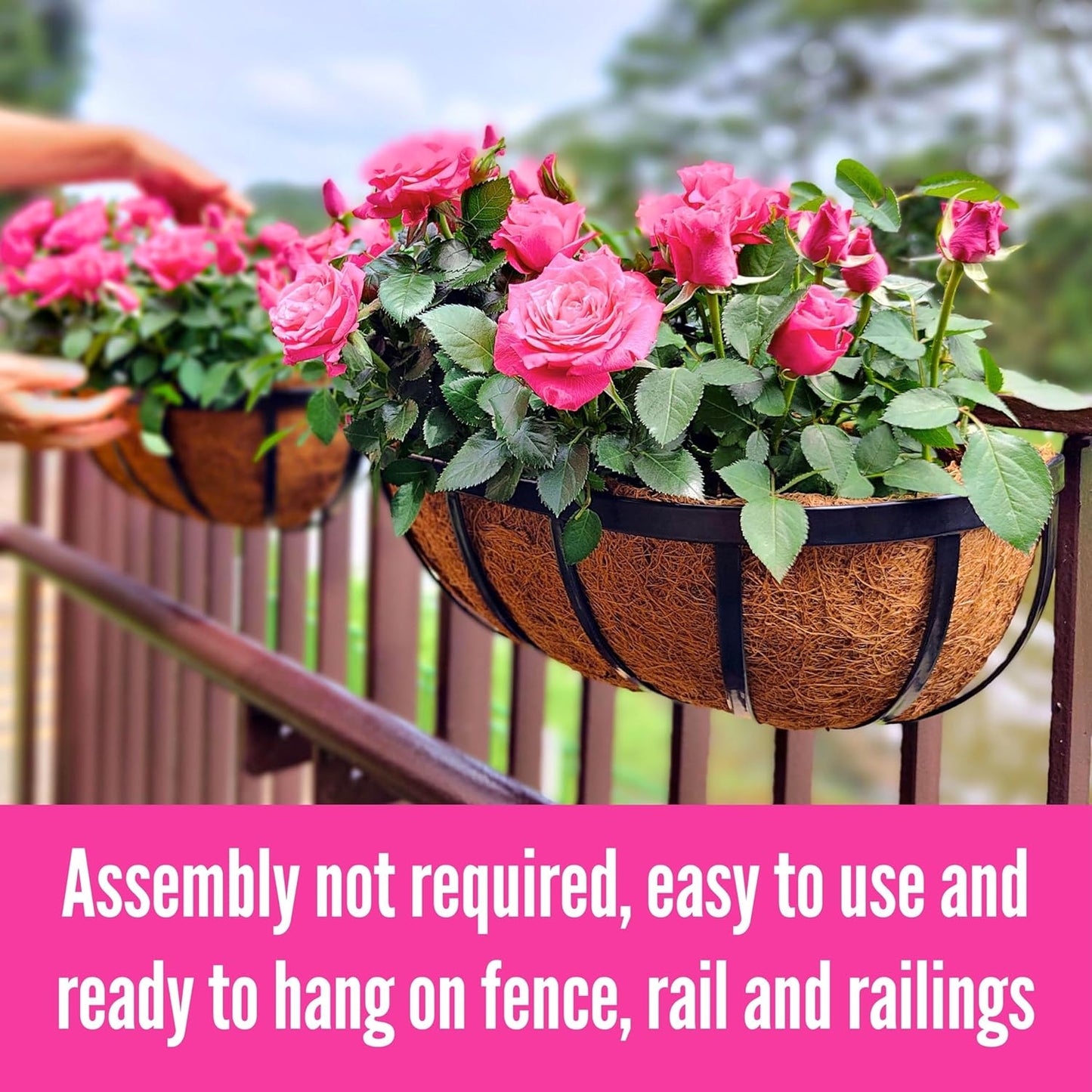 LaLaGreen Wall Planters - 16 Inch, 2 Pack Deck Railing Planter Boxes for Outdoor Plants, Window Flower Box with Coco Liners Metal Horse Troughs Fence Balcony Garden Herb Pot Patio Porch Over Rail