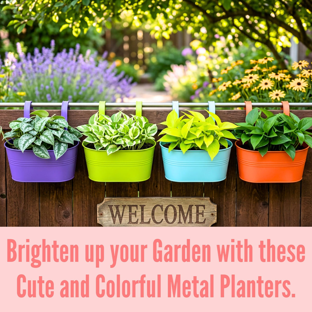 LaLaGreen Colorful Oval Metal Railing Planter Boxes
