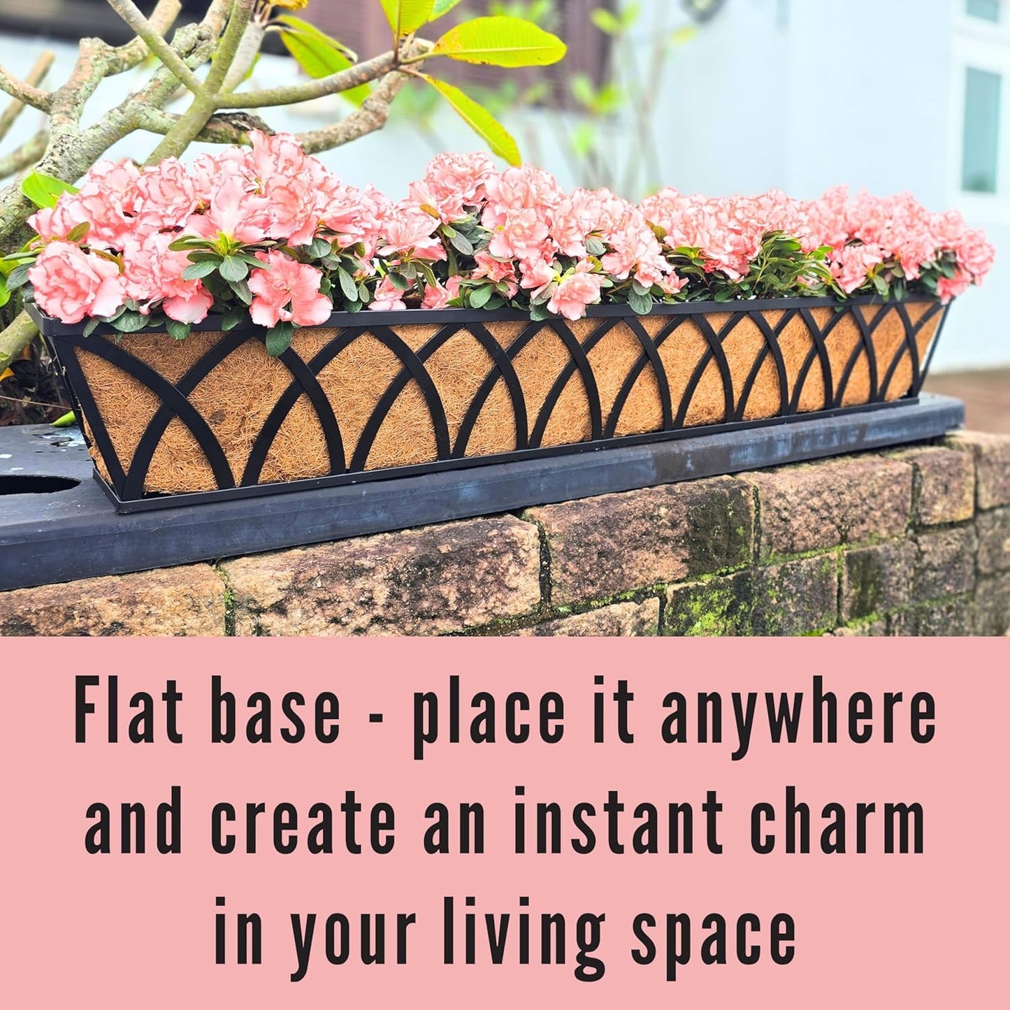 LaLaGreen Deck Railing Planter Outdoor (48 Inch, 2 Pack) Extra Large Metal Wall Hanging Planters with Coco Liner Black Rectangular Window Boxes Plant Bracket Holder Garden Rail Fence Balcony Patio