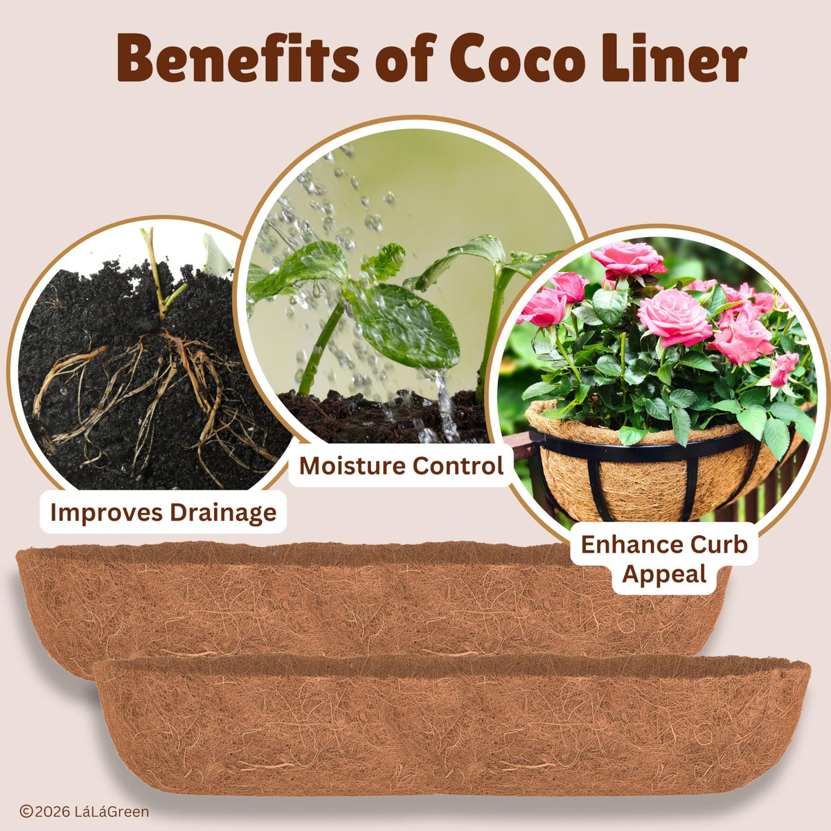 LaLaGreen Half-Round Rectangular Coconut Coir Replacement Liners