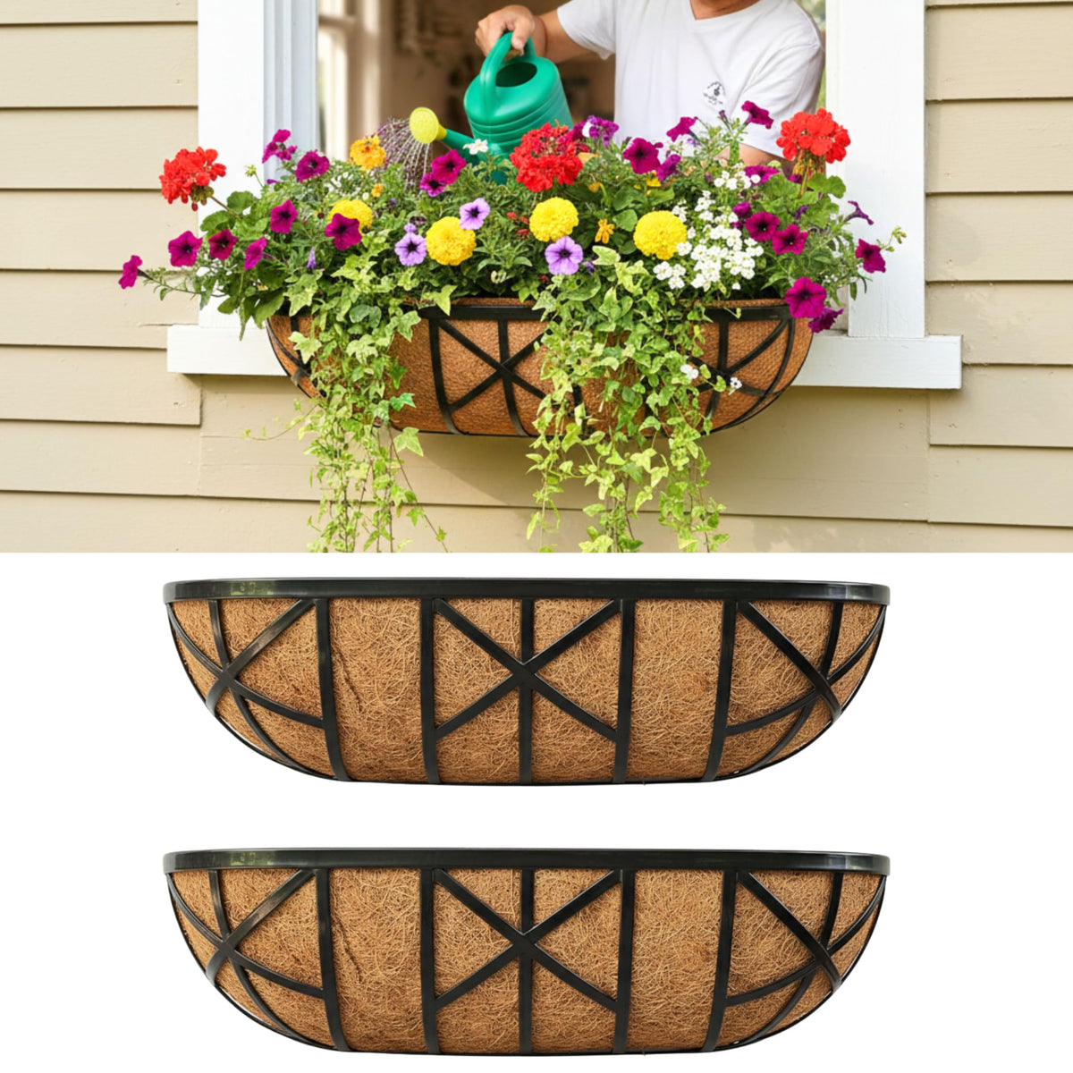LaLaGreen Rustic Wall Planter (24 in, 2 Pack) Black Window Flower Box