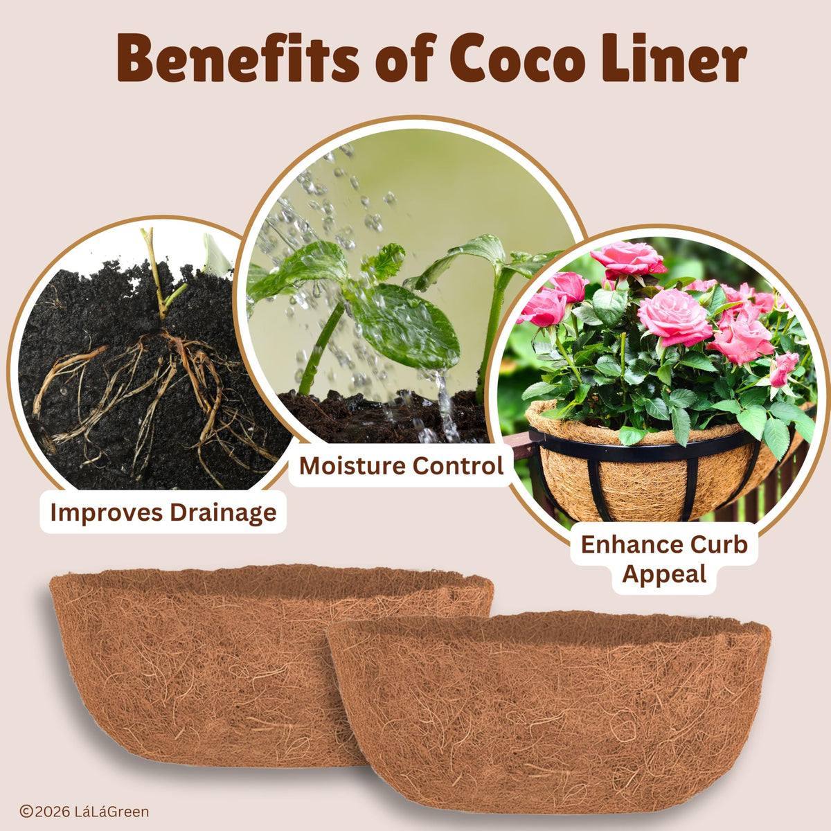 LaLaGreen Half-Round Rectangular Coconut Coir Replacement Liners