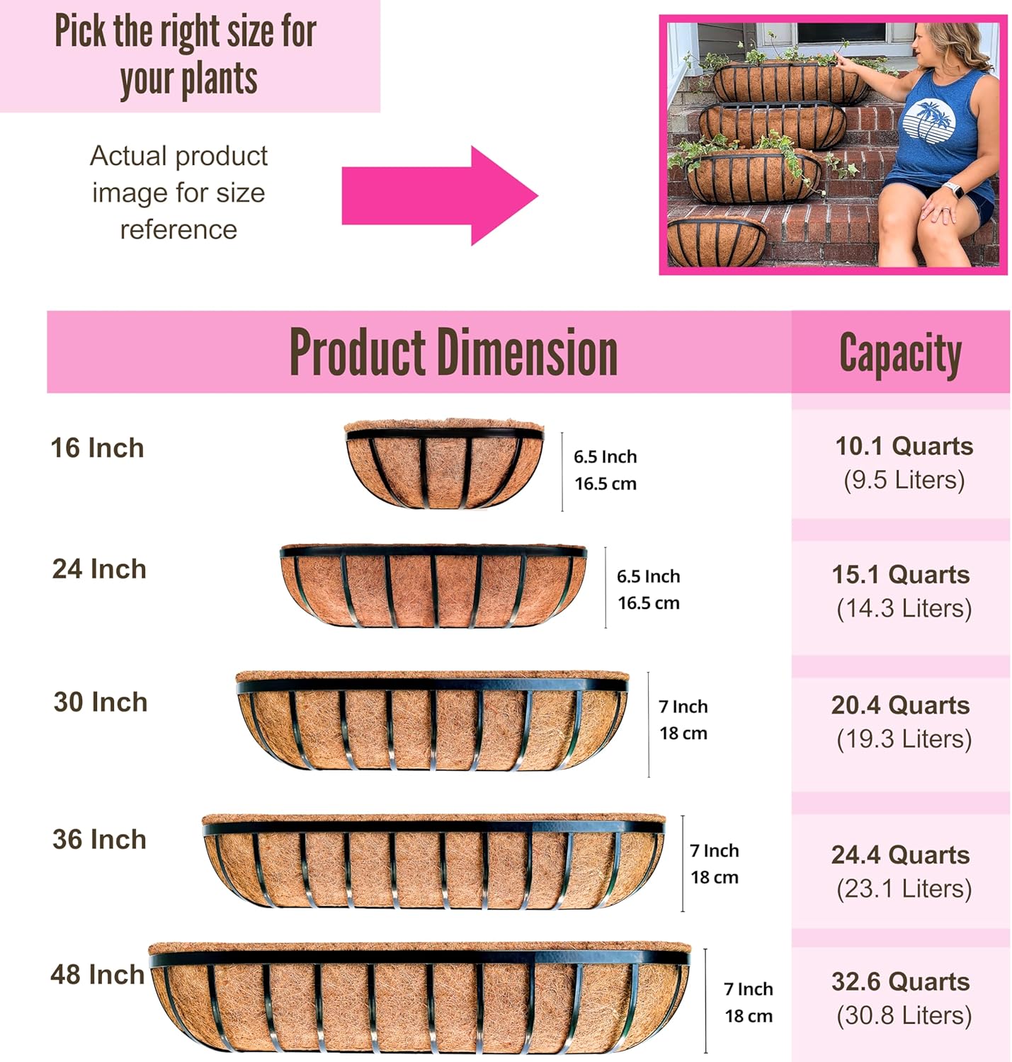 LaLaGreen Wall Planters for Outdoor Plant (16 Inch, 6 Pack) Deck Railing Planter Boxes for Outside Plants, Window Flower Box with Coco Liners Metal Horse Troughs Fence Balcony Garden Patio Porch Rail