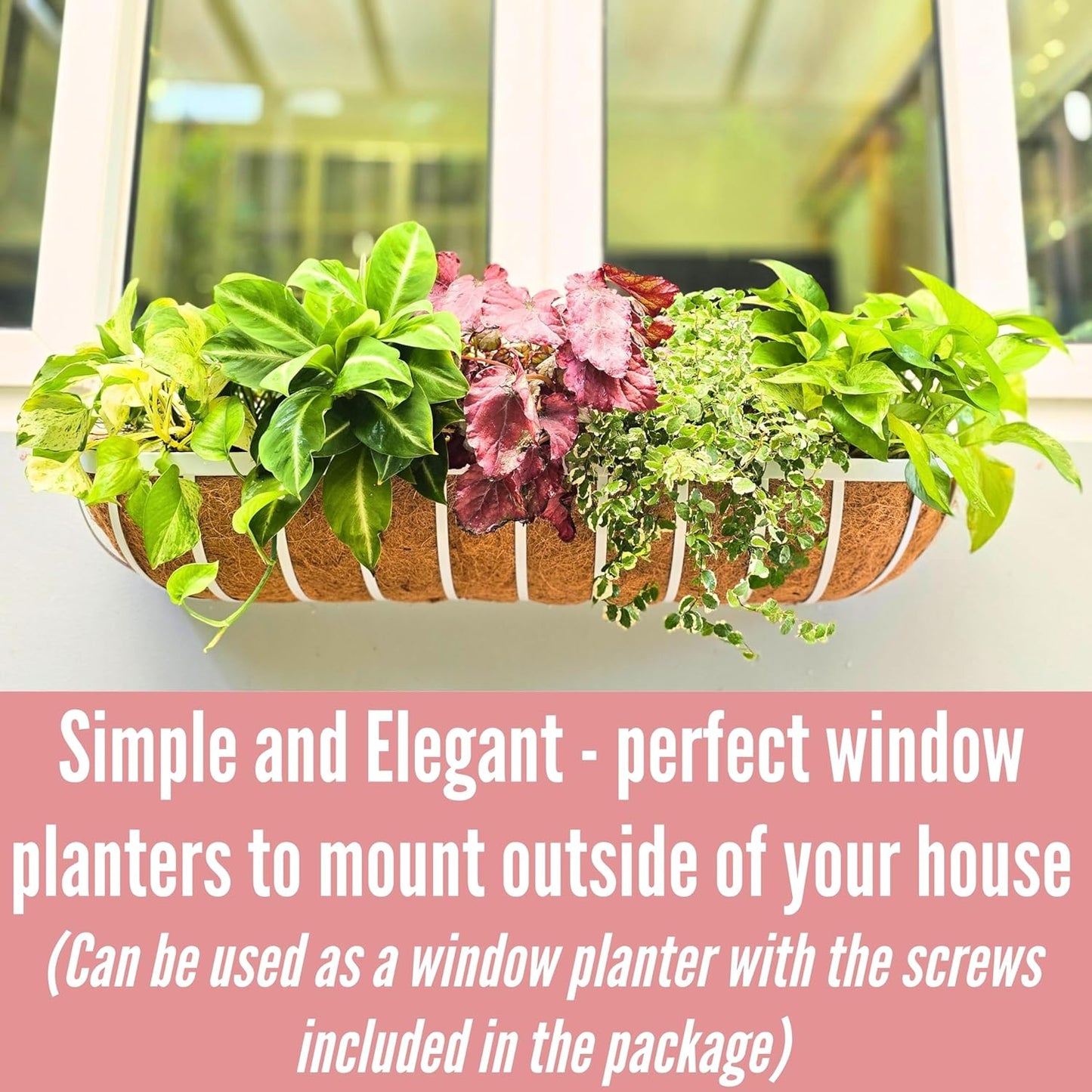 LaLaGreen Deck Railing Planter Boxes (2 Pack, 48 Inch) White Metal Rectangular Window Flower Box with Coco Liner, Wall Hanging Planters for Outdoor Plants Rail Fence Balcony Patio Porch Garden Decor