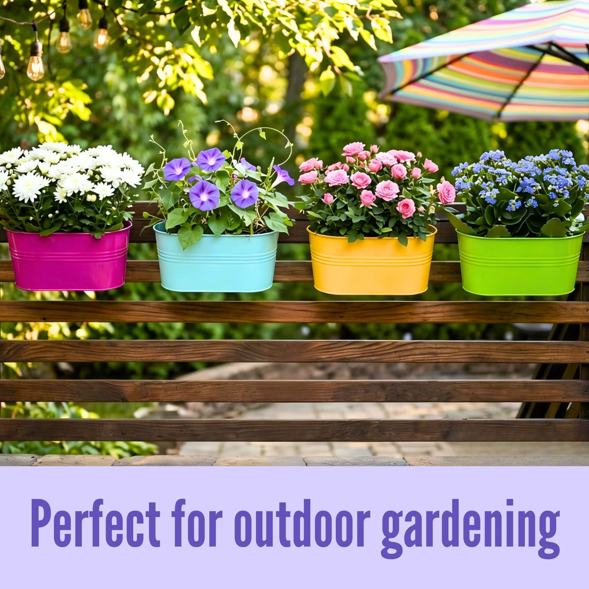 LaLaGreen Colorful Oval Metal Railing Planter Boxes