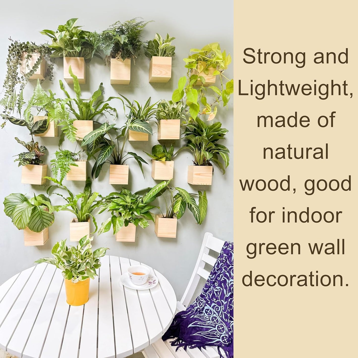 LaLaGreen Wooden Planter Box for Plants (2 Pack, 4x4 Inch) Small Square Wall Planters for Indoor Plant, Natural Wood Hanging Flower Pot Boxes Table Centerpiece Herb Balcony Home Garden Office Decor
