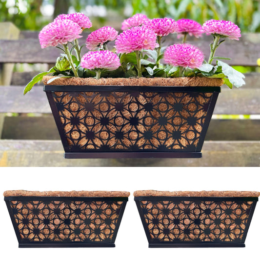 LaLaGreen Flower Wall Planter (12 in, 2 Pack) Black Metal Window Boxes