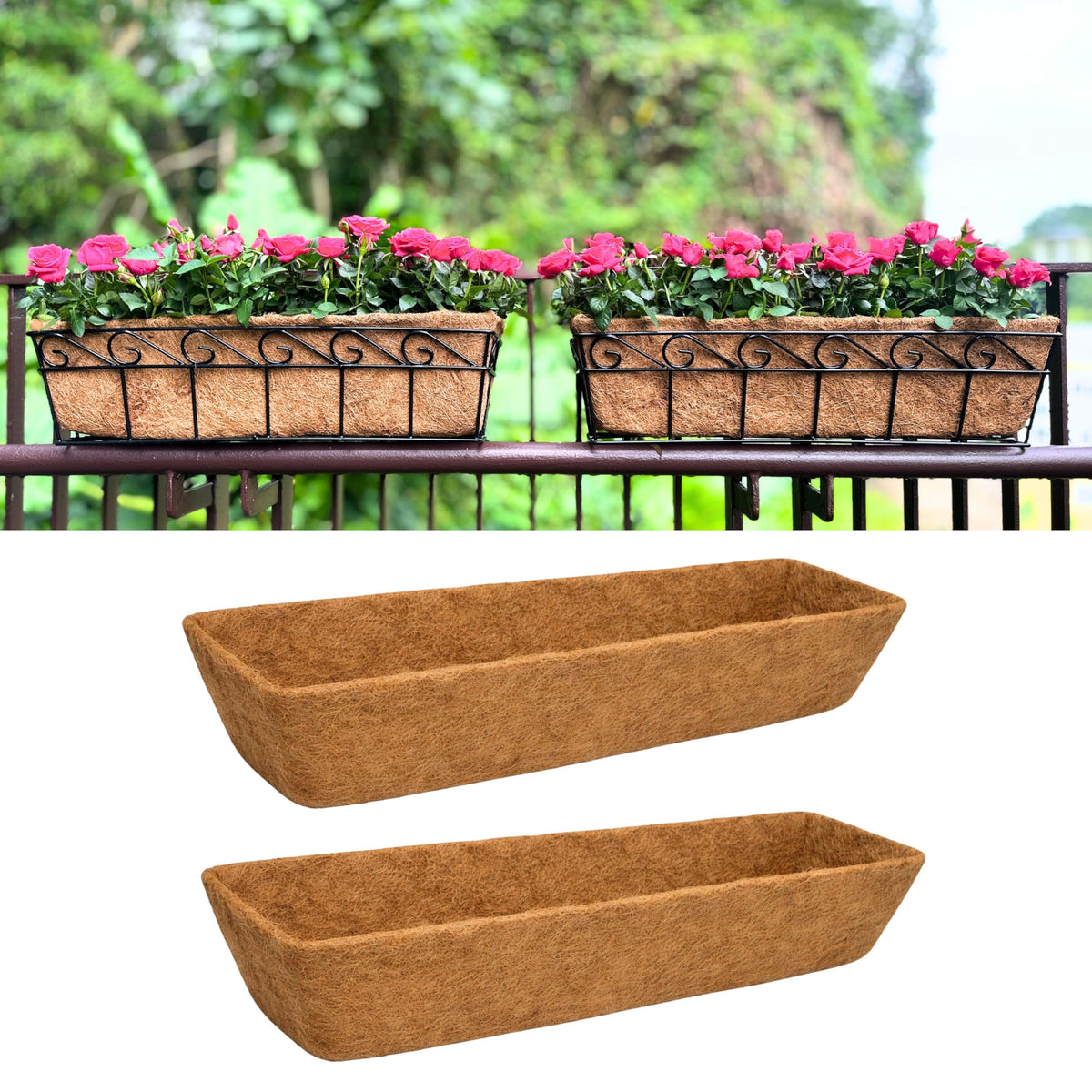 LaLaGreen 24" (2 Pack, Rectangular) Coco Liners for Planter – Large Coir Husk Replacement for Window Box, Wall Mount Pot, Trough Basket, Garden Outdoor Use – Multi Sizes 16/30 Inch & Different Shapes