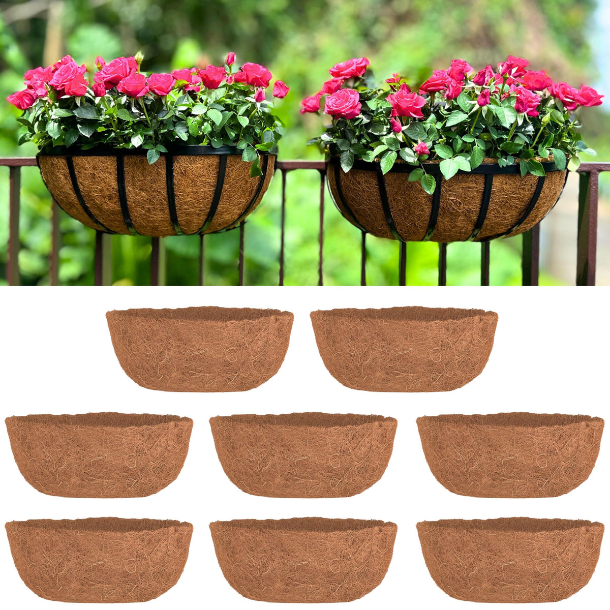LaLaGreen 16" (8 Pack, Half Rounded Rectangular) Trough Coco Liners – Medium Coir Fiber Replacement for Wall Mount or Hang Garden Pot, Outdoor Planter, Window Box – Also Available in Different Shapes
