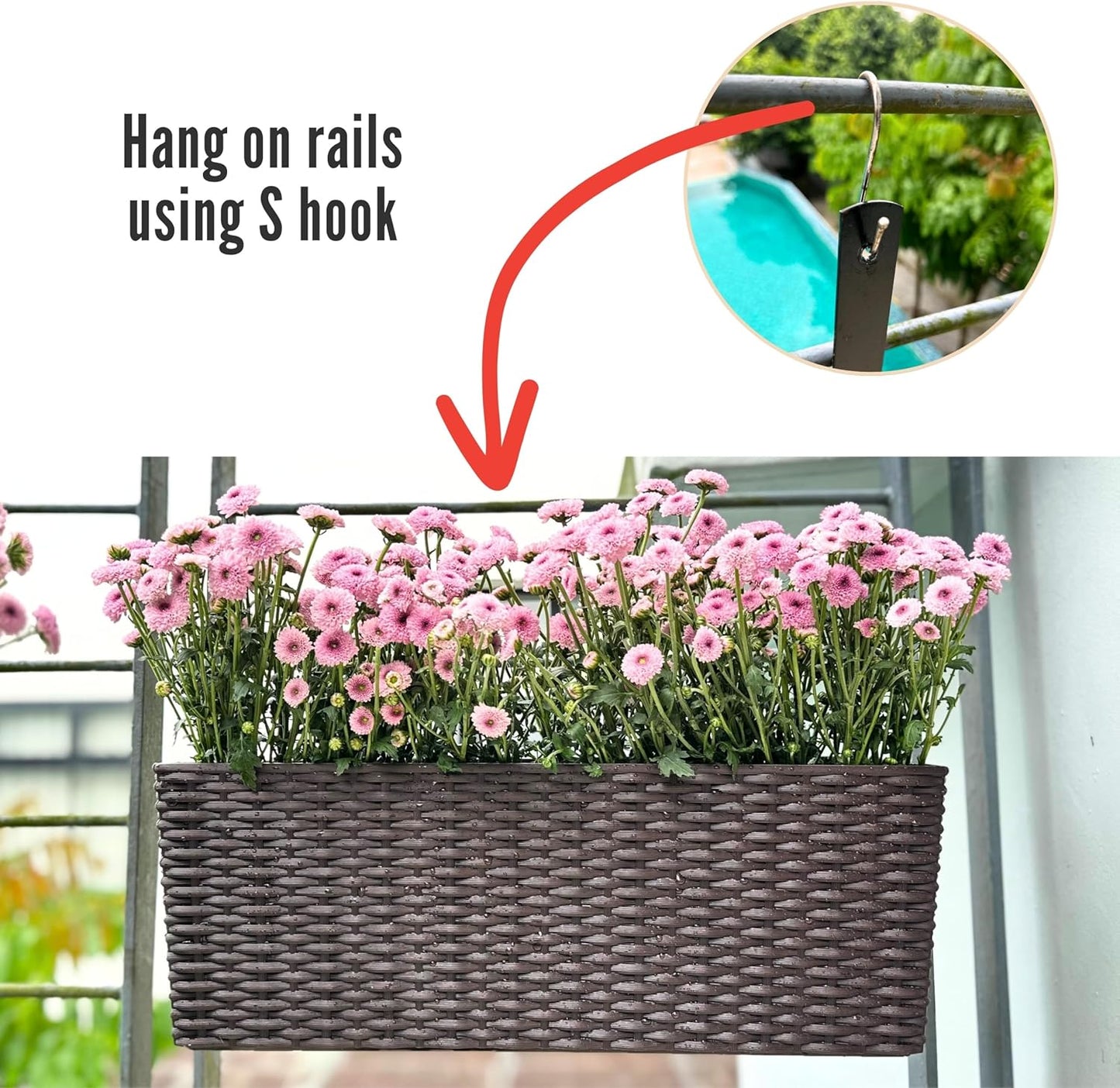 LaLaGreen Wall Planters Outdoor (20 Inch, 2 Pack) Brown Rectangular Window Flower Boxes with Brackets Self Watering System, Vertical Wall Mounted Plant Pot Container Herb Garden Balcony Indoor Decor