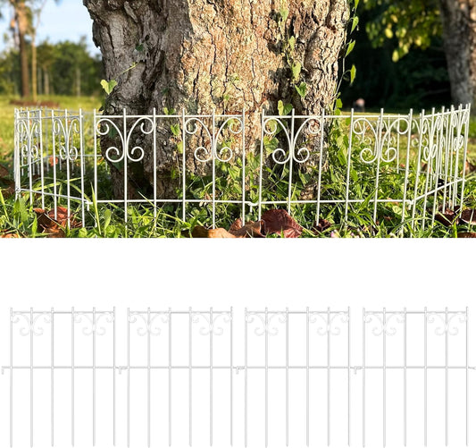 ShopLaLa Decorative Garden Fencing (20 Panels) 12in(L) x 16.5in(H) Rustproof White Metal Wire Animal Barrier Fence, Butterfly Edging for Landscape Patio Outdoor Decor, Dog Fences for The Yard No Dig