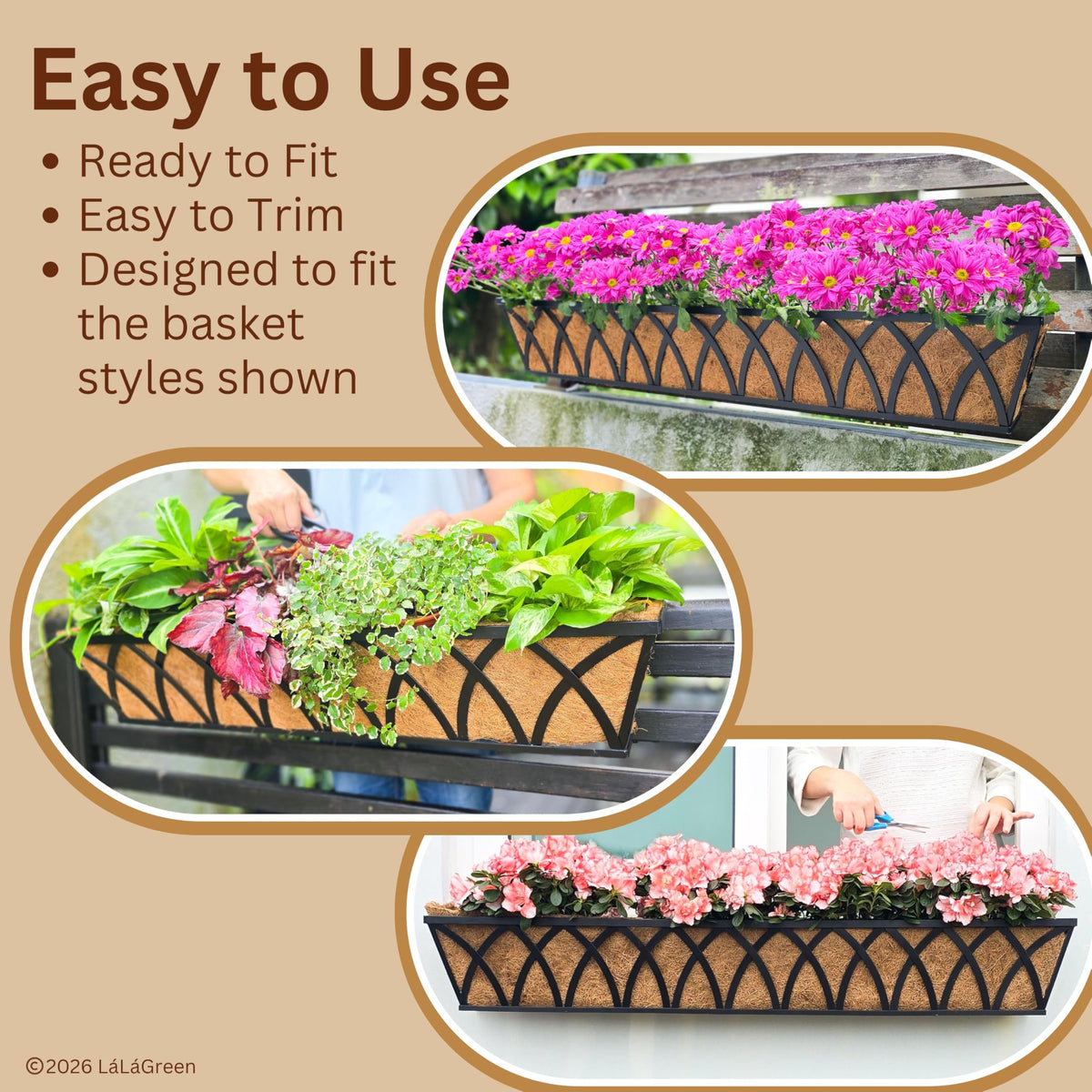 LaLaGreen Rectangular Coconut Coir Replacement Liners for Window Boxes