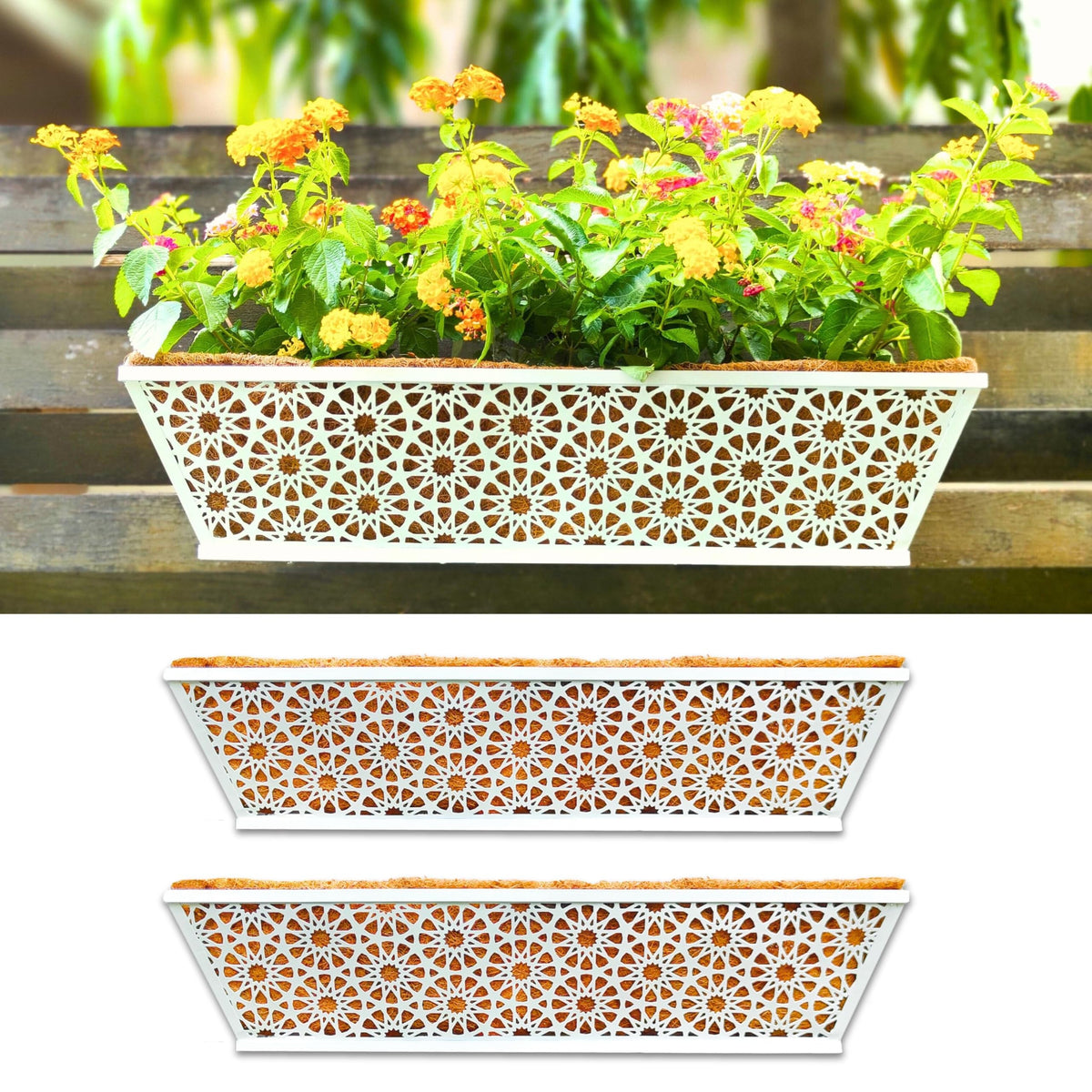 LaLaGreen Wall Planter Outdoor (12 in, 2 Pack) White Window Box for Flowers