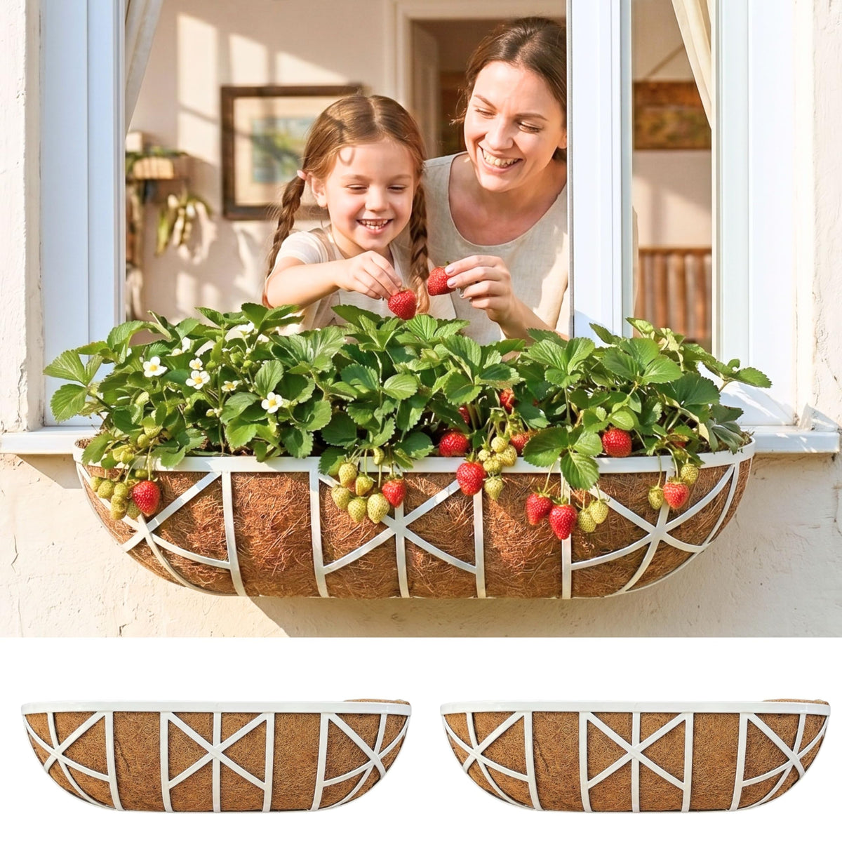 LaLaGreen Yard Wall Planter (24 in, 2 Pack) White Metal Window Boxes