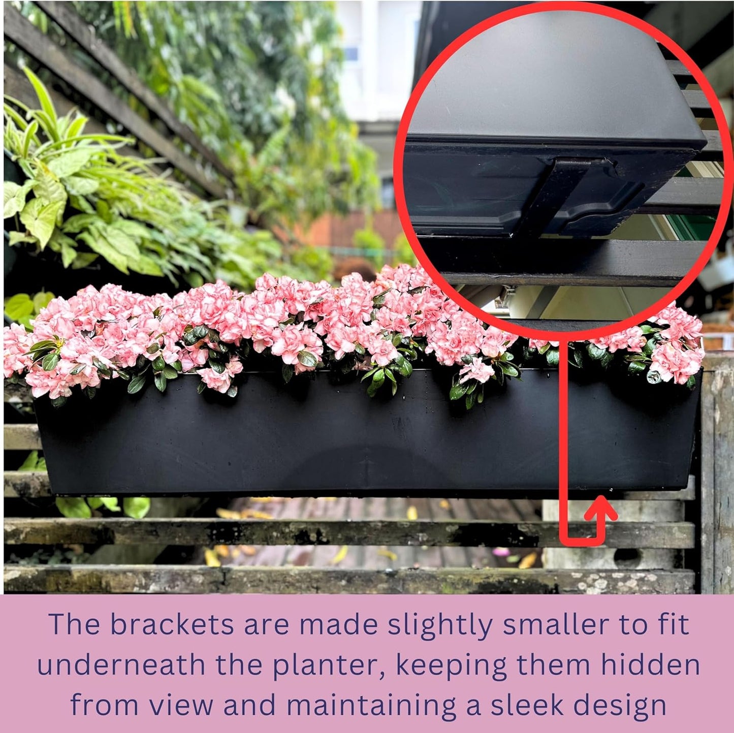 LaLaGreen Rail Planter for Balcony Outdoor (40 Inch, 1 Pack) Large Self Watering System Railing Planters with Brackets, Black Rectangular Window Hanging Flower Boxes Herb Plant Plastic Container Decor