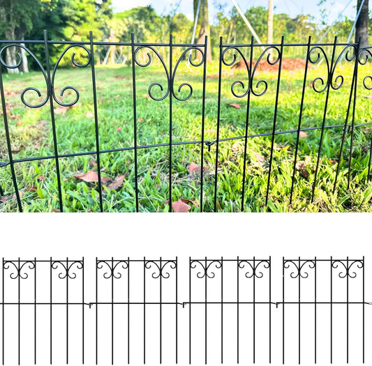 ShopLaLa Decorative Garden Fencing (20 Panels) 12in(L) x 16.5in(H) Rustproof Black Metal Wire Animal Barrier Fence, Butterfly Edging for Landscape Patio Outdoor Decor, Dog Fences for The Yard No Dig