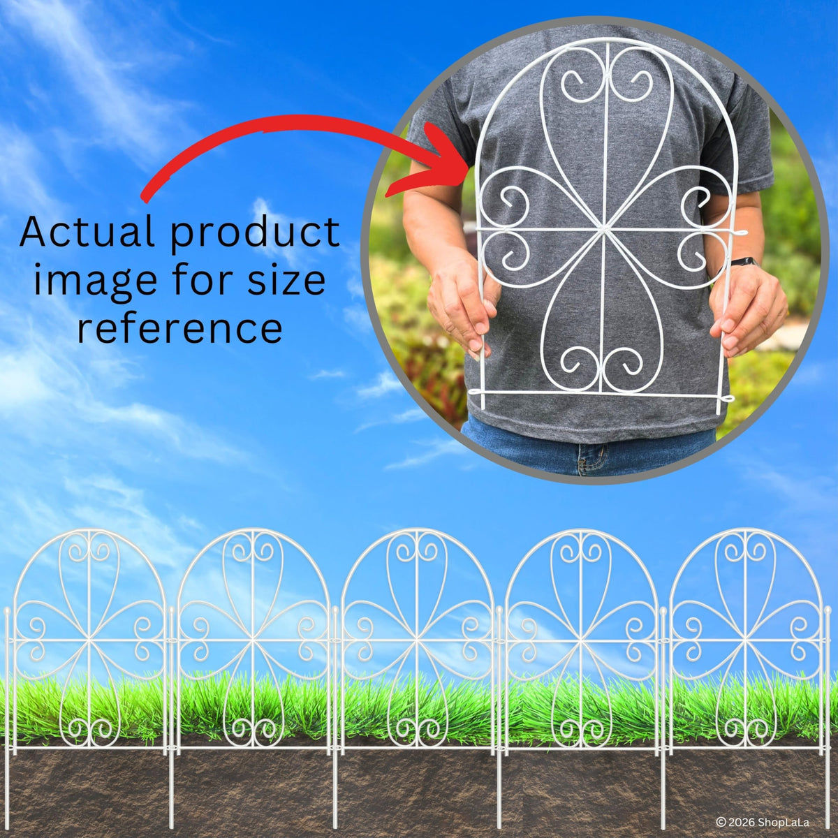 LaLaGreen Festive Decorative Metal Garden Fence Panels — 12.5 x 16.5 in