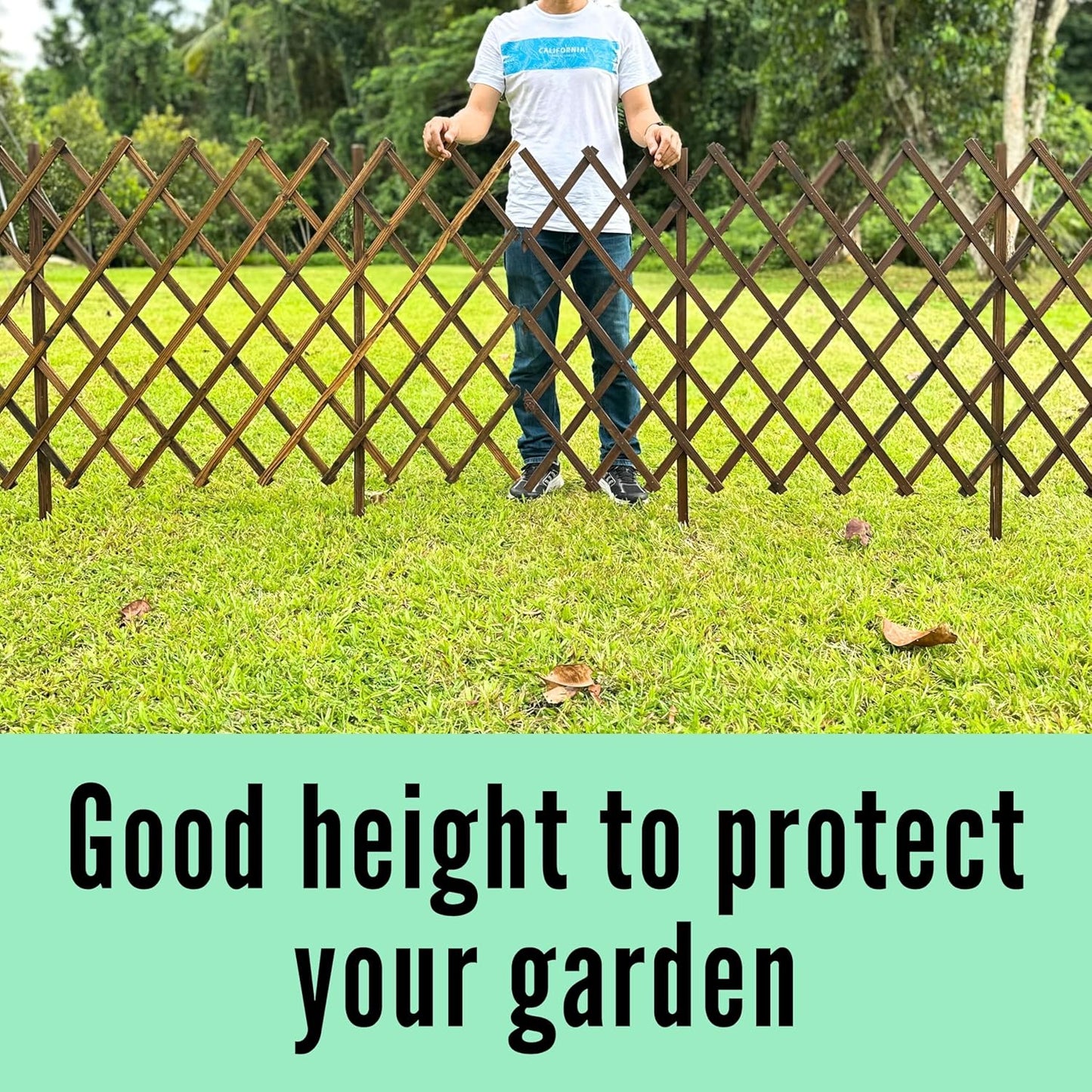 ShopLaLa Garden Fence (2 Pack, Total 12ft (L)) Wooden Lattice Panels for Outside Flower Edging Landscape Patio Outdoor Decor, Expandable Wood Plant Trellis Fences and Gates, Animal Barrier for Dogs