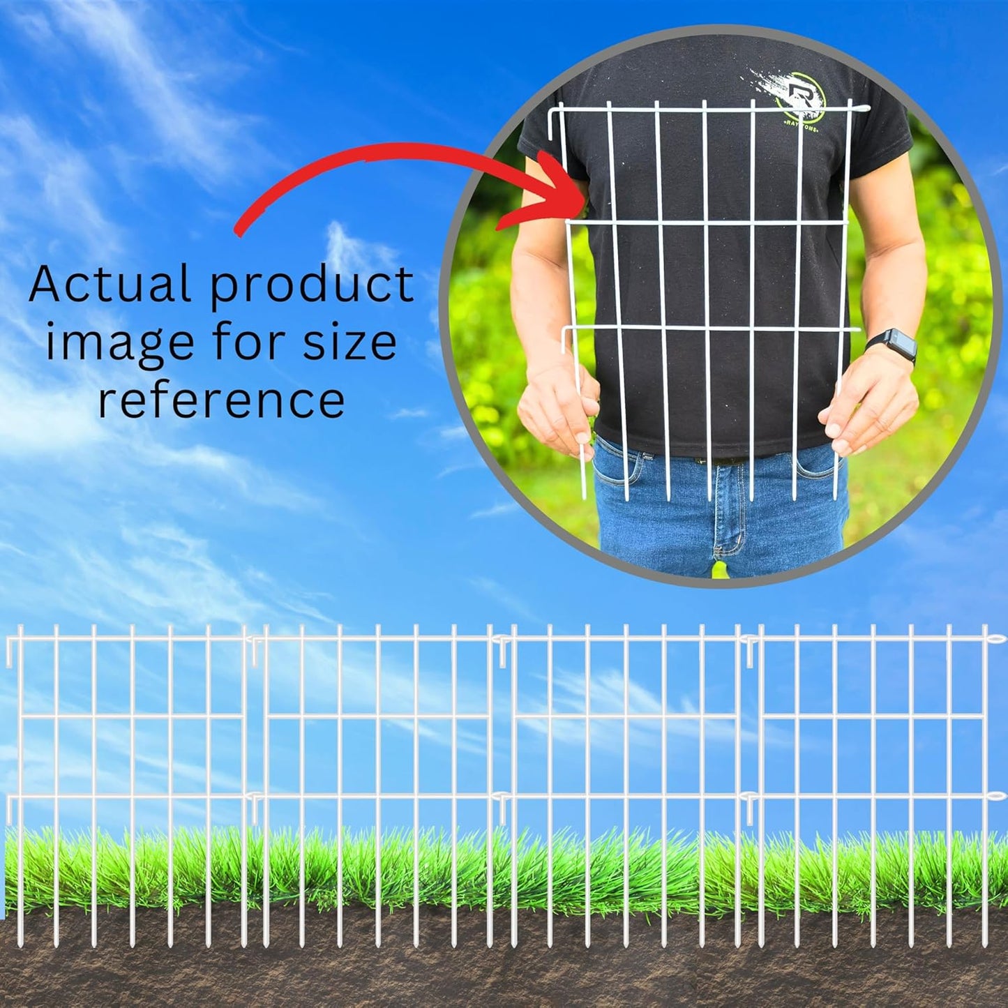 ShopLaLa Garden Fence (10 Panels) 12in(L) x 16.5in(H) Rustproof Metal Wire Animal Barrier Fence Flower Edging for Landscape Patio Outdoor Decor, Small Dog Fences for the Back Yard No Dig White D-L16.5