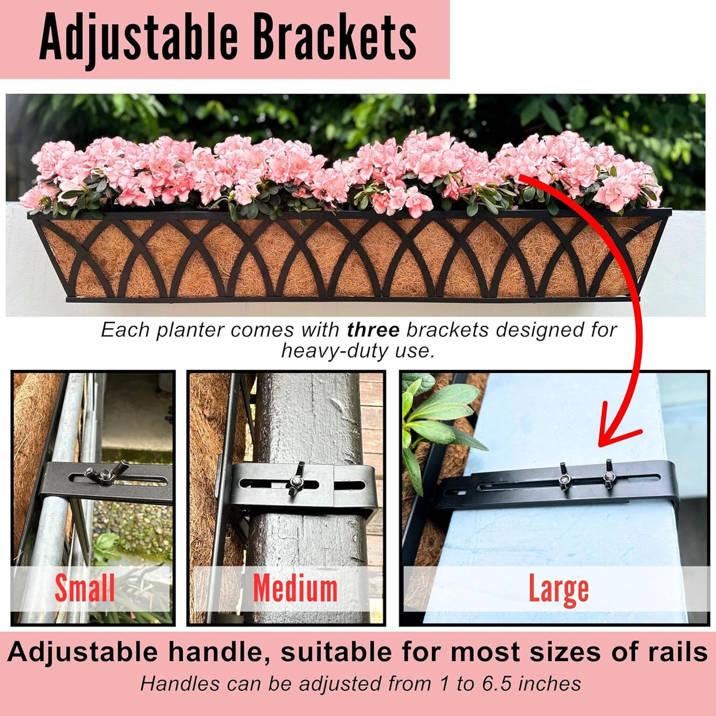 LaLaGreen Deck Railing Planter Outdoor (48 Inch, 2 Pack) Extra Large Metal Wall Hanging Planters with Coco Liner Black Rectangular Window Boxes Plant Bracket Holder Garden Rail Fence Balcony Patio