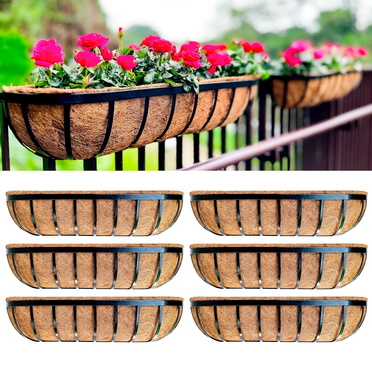 LaLaGreen Black Metal Wall Planter (24 in, 8 Pack) Window Flower Box Holder