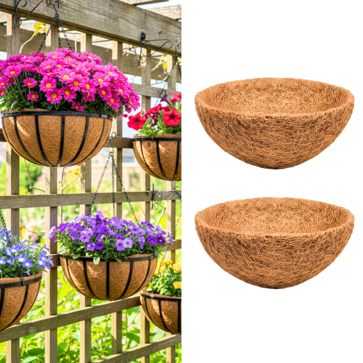 LaLaGreen 18" (2 Pack, Round) Coco Liners for Hanging Basket – Large Coir Fiber Replacement Liner for Pot, Outdoor Wall Mounted Planter – Also Available in 8/10/12/14/16/20 Inch & Different Shapes