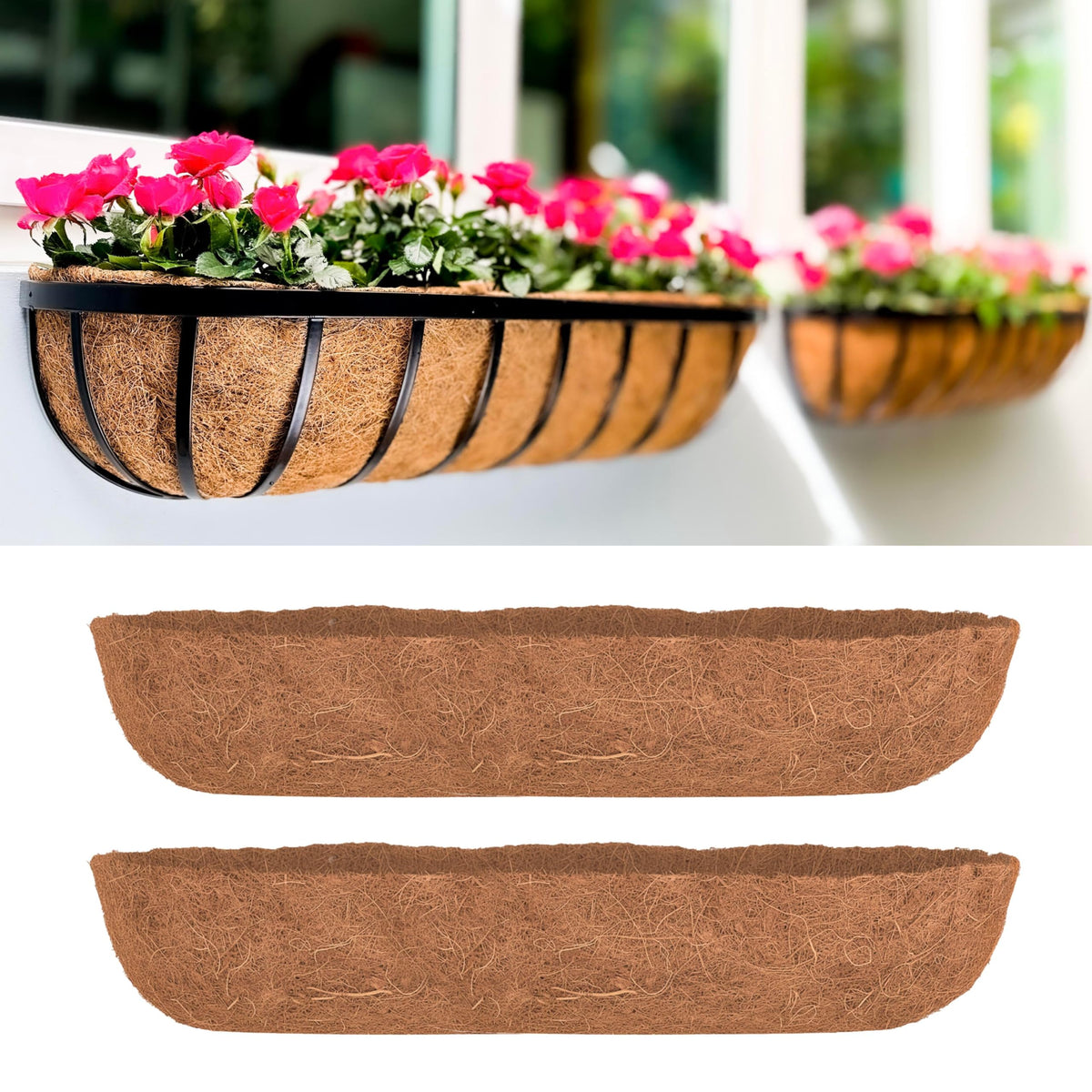 LaLaGreen 30" (2 Pack, Half Rounded Rectangular) Coir Fiber Liners – Large Coco Replacement for Wall-Mounted or Hanging Planters, Outdoor Window Box, Garden Pots Shapes
