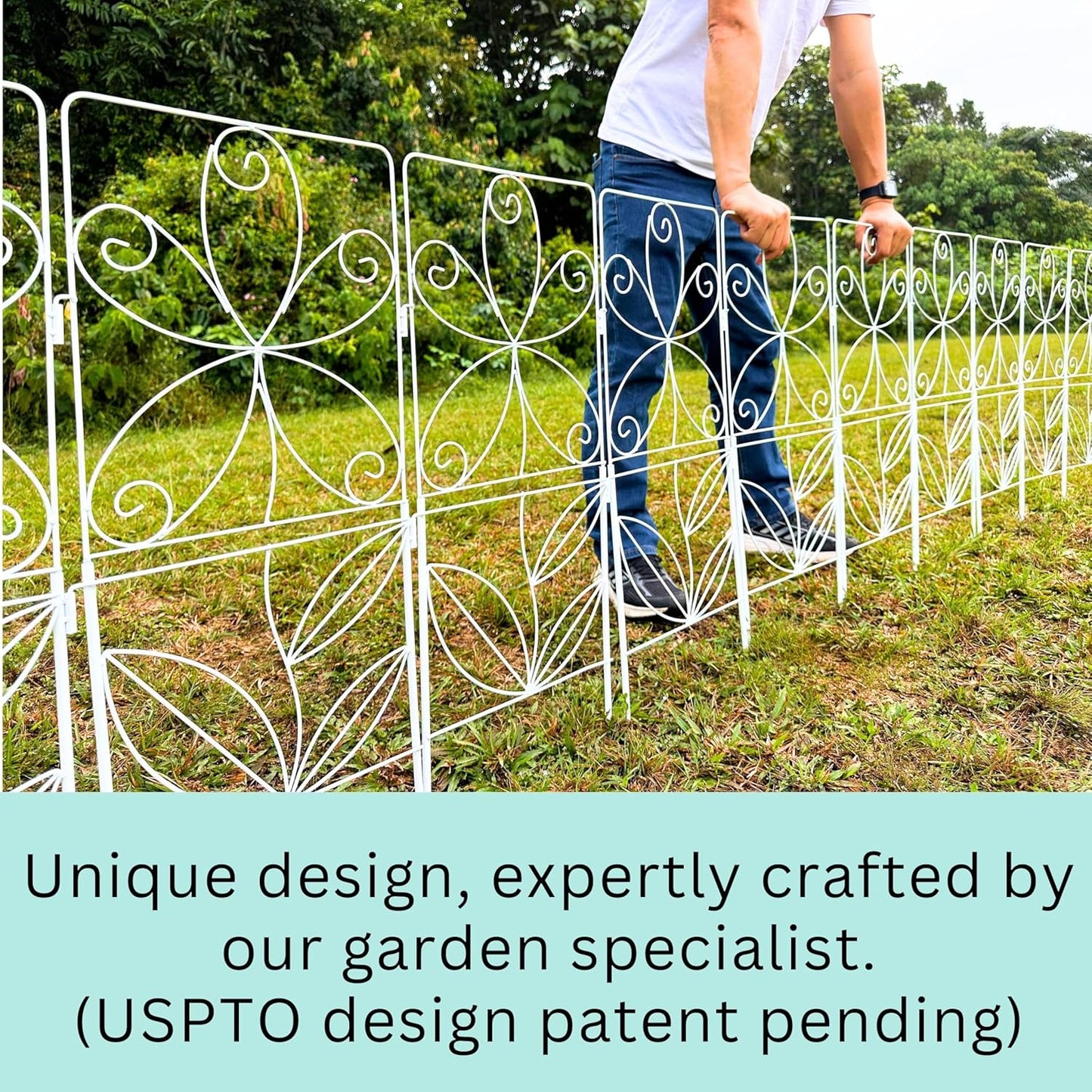 ShopLaLa Decorative Garden Fence (10 Panels) 12.5in(L) x 31in(H) Animal Barrier Fencing Rustproof White Metal Wire Flower Edging for Landscape, Small Dog Yard Gates Fences Tall No Dig Outdoor D-F30C