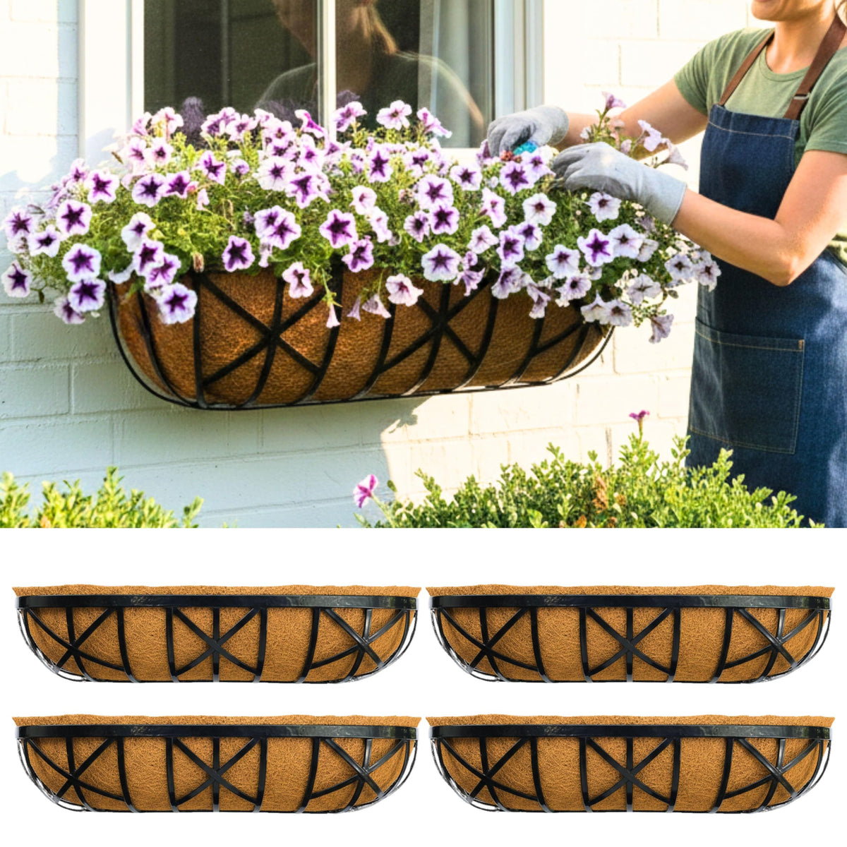 LaLaGreen Fence Wall Planter (30 in, 4 Pack) Black Garden Window Flower Box