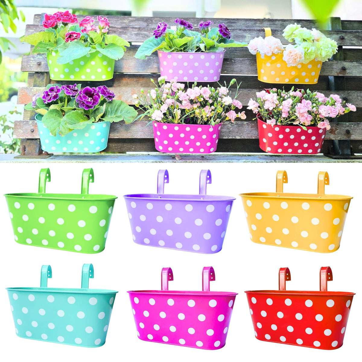LaLaGreen Polka Dot Metal Railing Planter Boxes