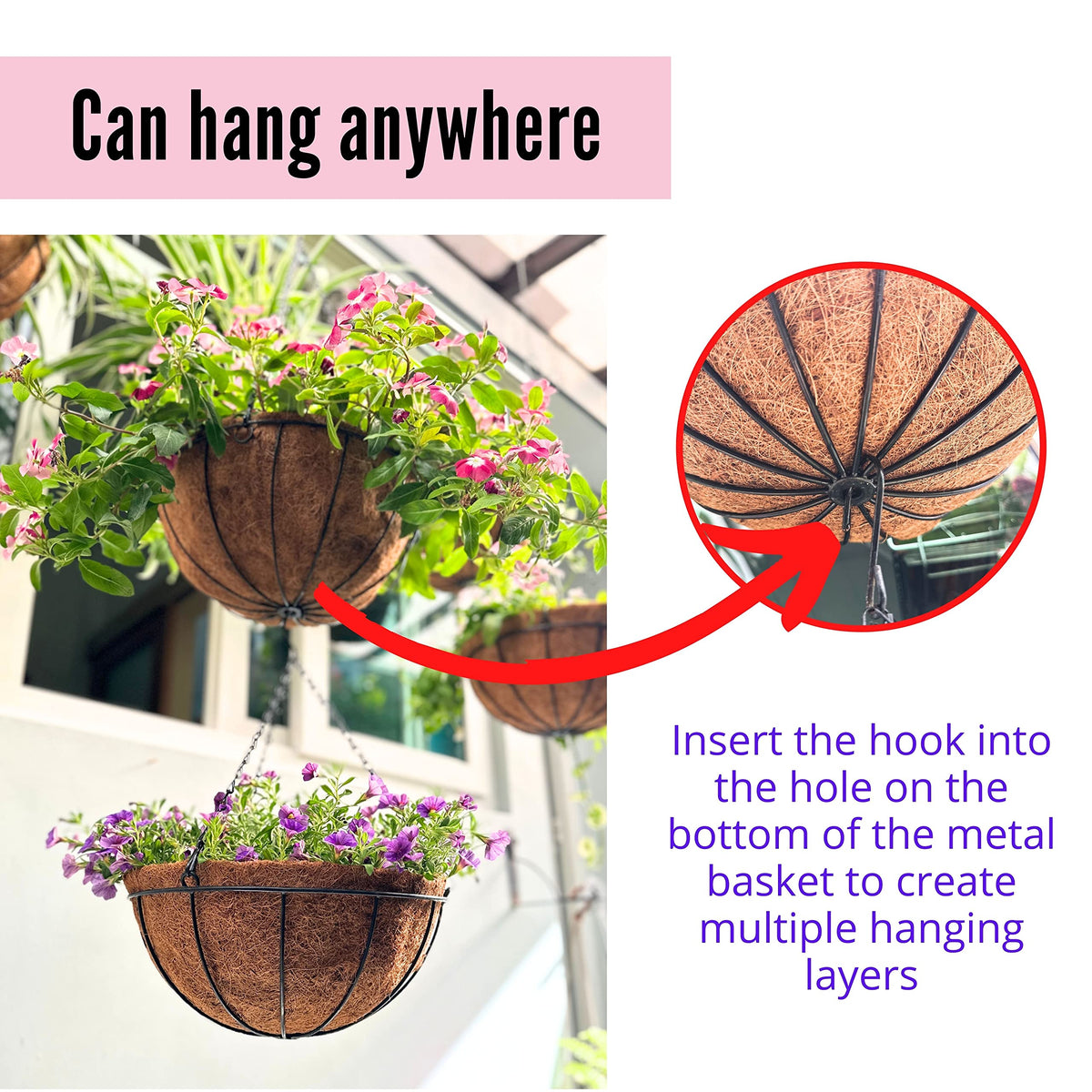 LaLaGreen Hanging Baskets for Plants (10 in, 6 Pack) Coco Liner Flower Pots