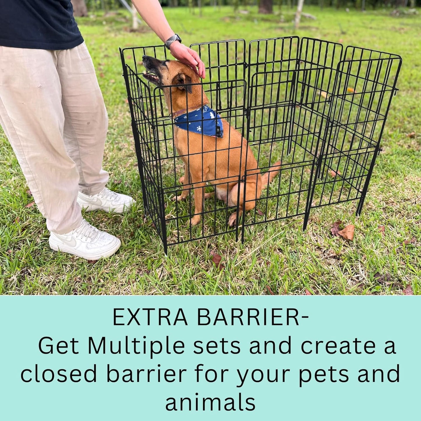 ShopLaLa Decorative Garden Fence Outdoor (10 Panels) 12.5in(L) x 31in(H) Animal Barrier Fencing Rustproof Black Metal Wire Flower Edging for Landscape, Small Dog No Dig Fences Backyard Gate D-F30A