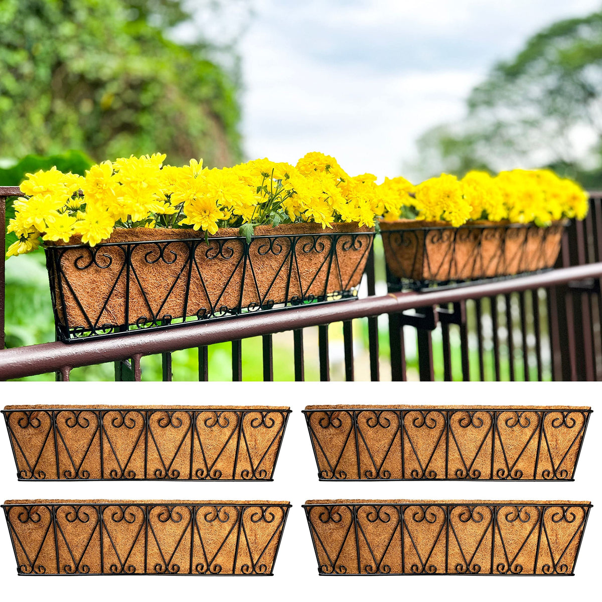 LaLaGreen Wall Planters for Plants (16 in, 4 Pack) Black Metal Flower Box