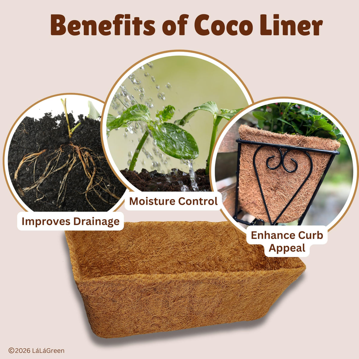 LaLaGreen Rectangular Coconut Coir Replacement Liners