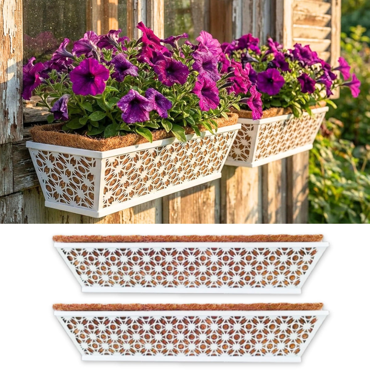 LaLaGreen Metal Wall Planter (12 in, 2 Pack) White Horse Trough Window Box