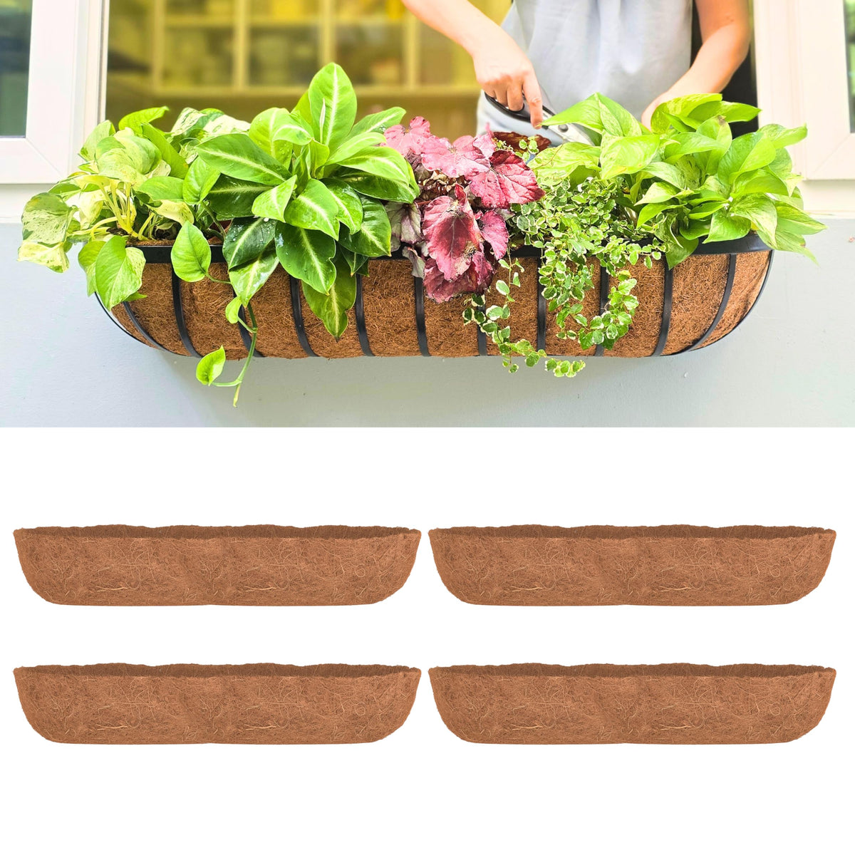 LaLaGreen 36" (4 Pack, Half Rounded Rectangular) Trough Coco Liners – Extra Large Coir Fiber Husk Replacement for Wall Mount or Hang Garden Pot, Outdoor Planter, Window Box – Available in Multi Sizes
