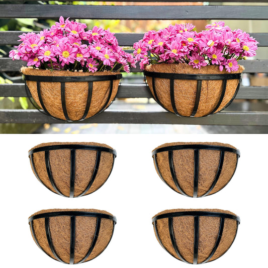 LaLaGreen Black Wall Planter (12 in, 2 Pack) Coco Liner Garden Flower Boxes