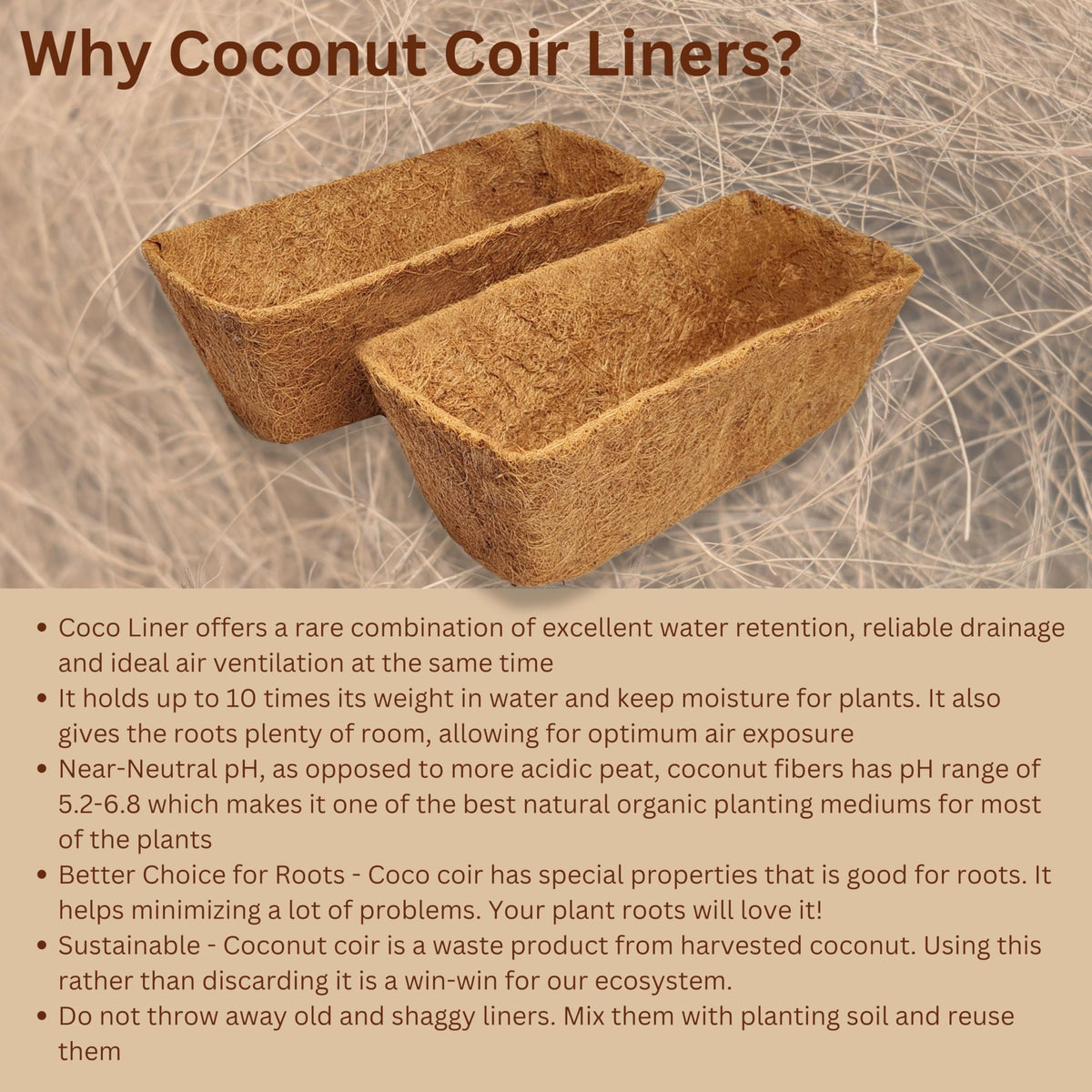 LaLaGreen Rectangular Coconut Coir Replacement Liners for Wall Planters