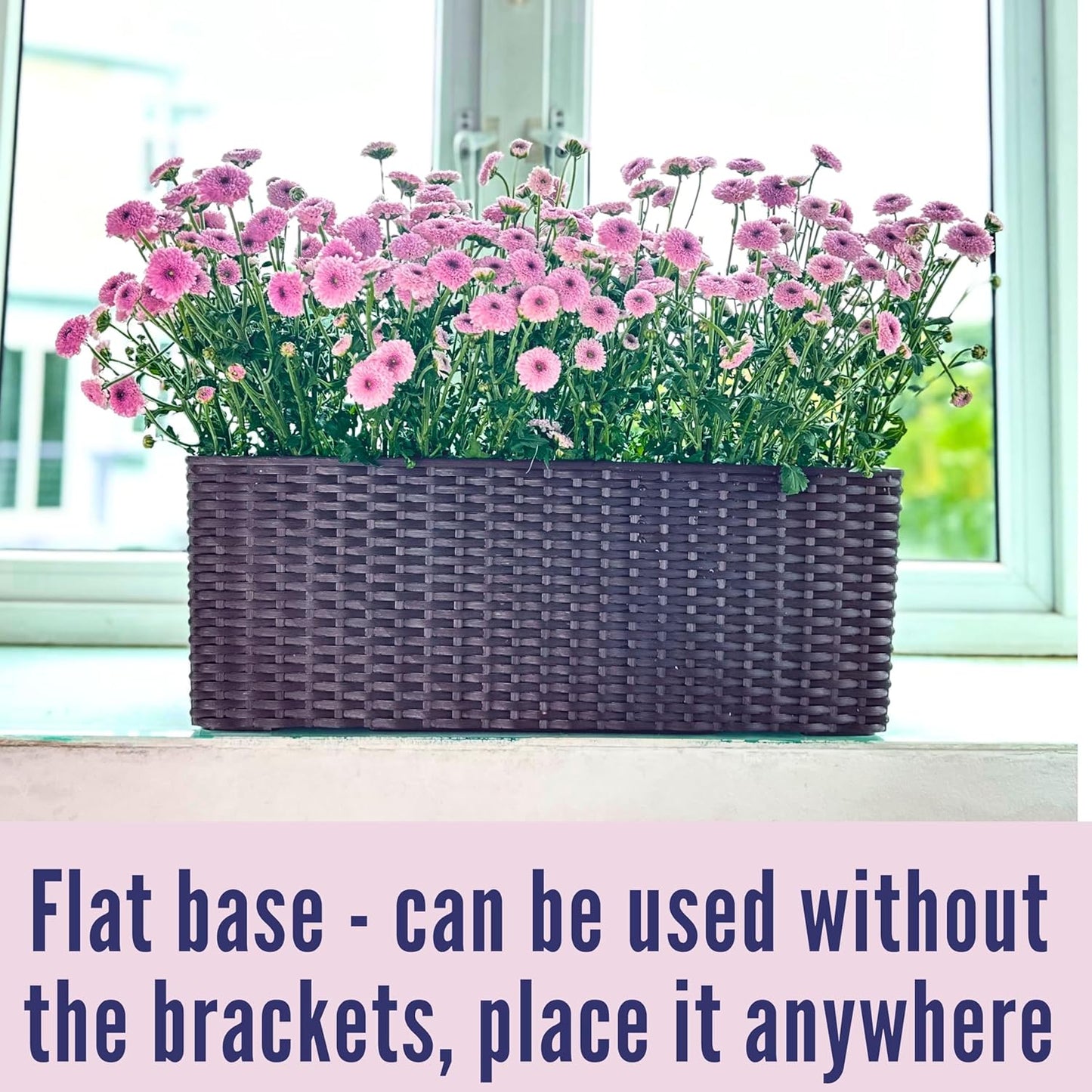 LaLaGreen Deck Railing Planter Box (4 Pack, 20 Inch) Brown Rectangular Window Flower Boxes with Bracket, Self Watering System Hanging Planter Box for Outdoor Plant Container Herb Rail Fence Balcony